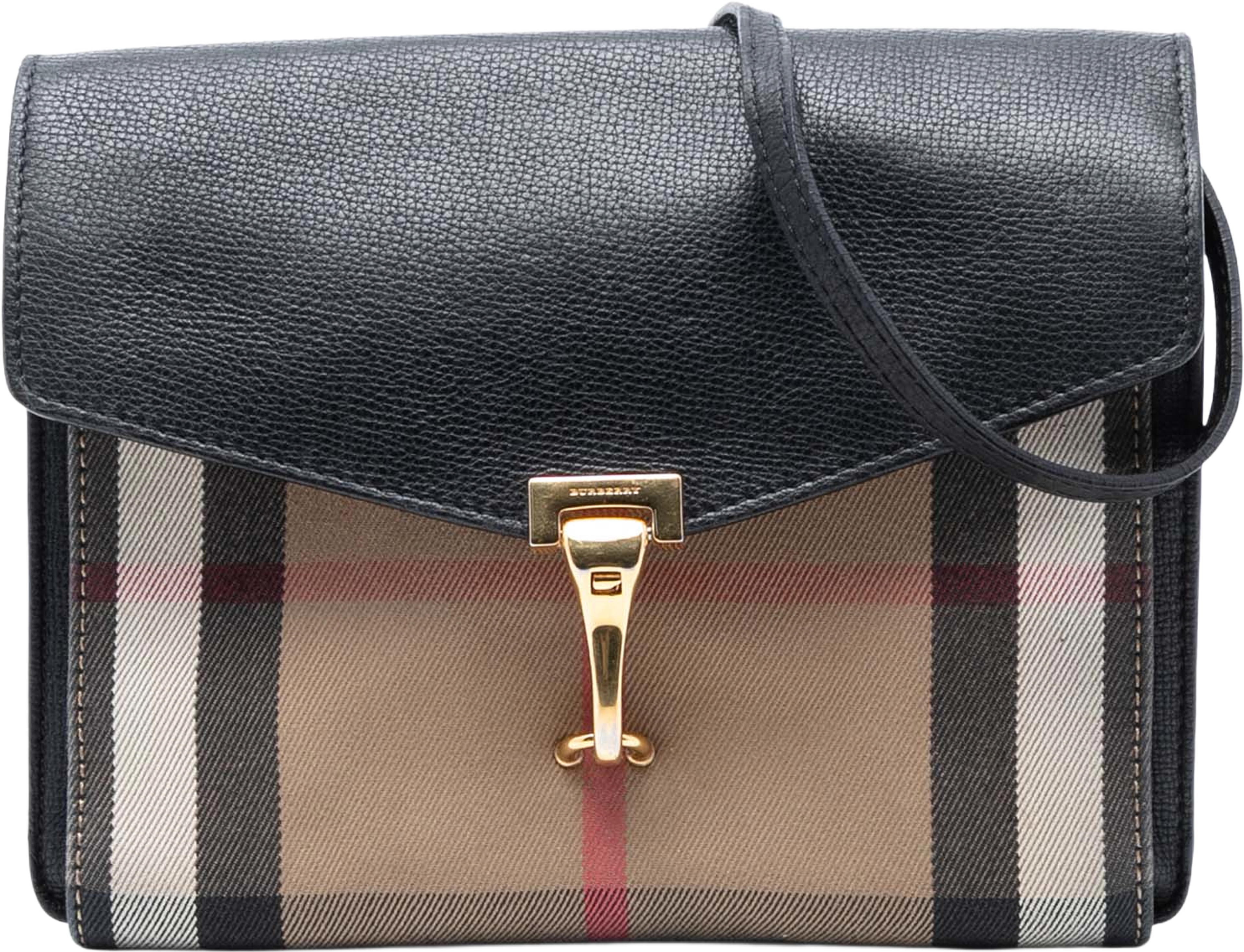 Burberry Small Leather And House Check Canvas Derby Macken Crossbody, från Luxclusif, i färgen black. Klicka för att öppna bilden i stort format