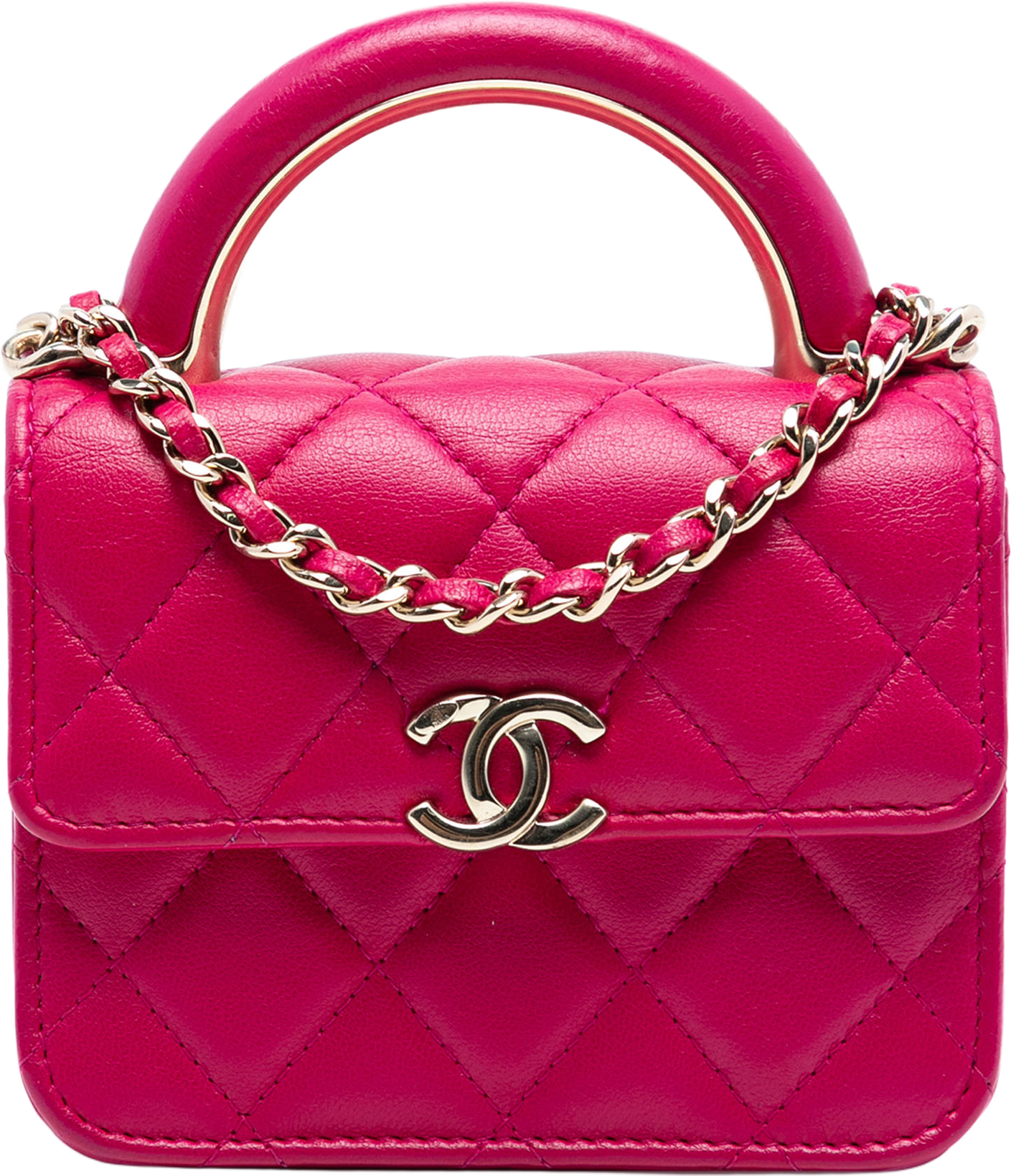 Chanel Mini Lambskin Paris Le19m Charming Top Handle Flap, från Luxclusif, i färgen dark pink. Klicka för att öppna bilden i stort format
