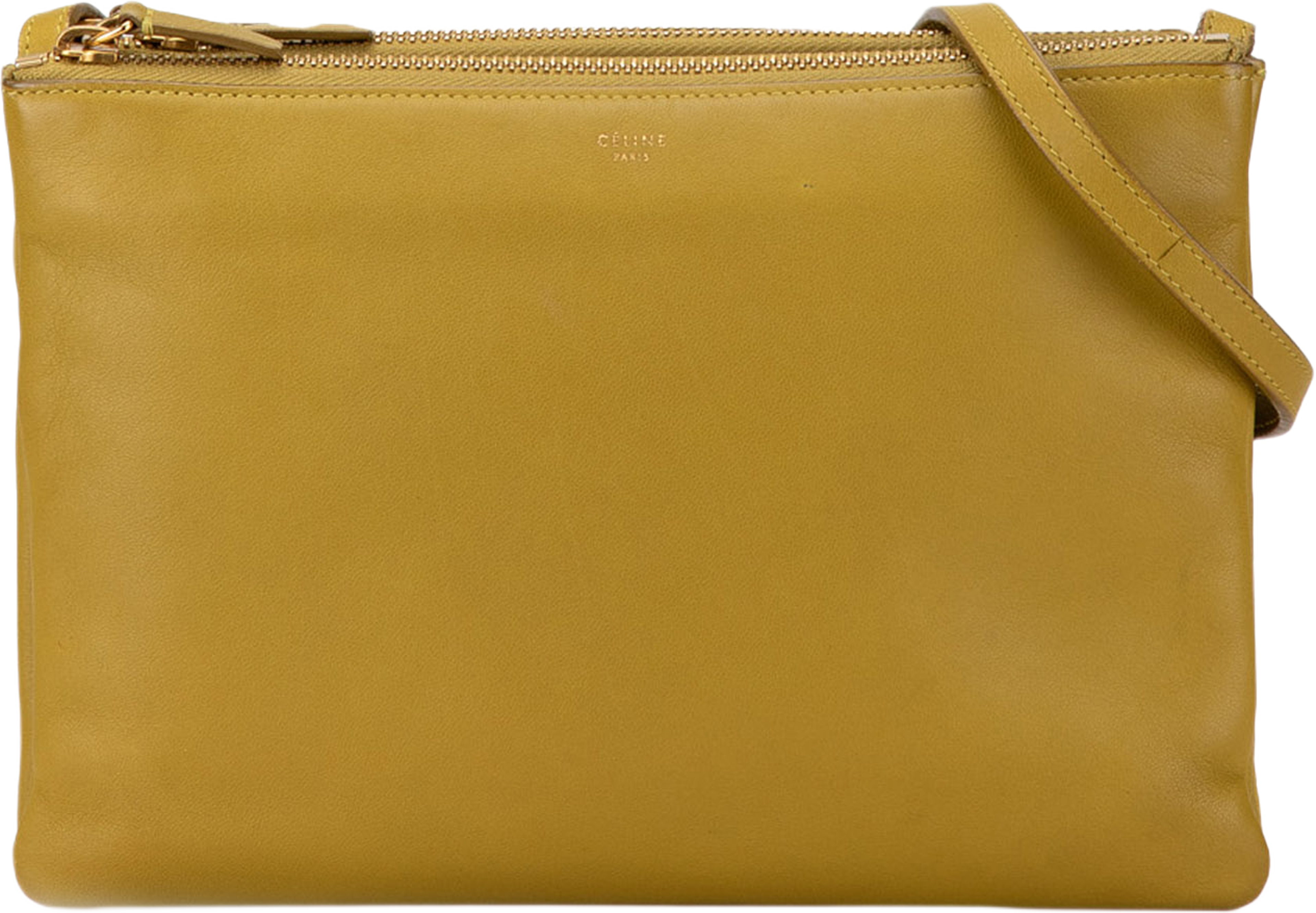 Celine Large Lambskin Trio Crossbody, från Luxclusif, i färgen mustard. Klicka för att öppna bilden i stort format