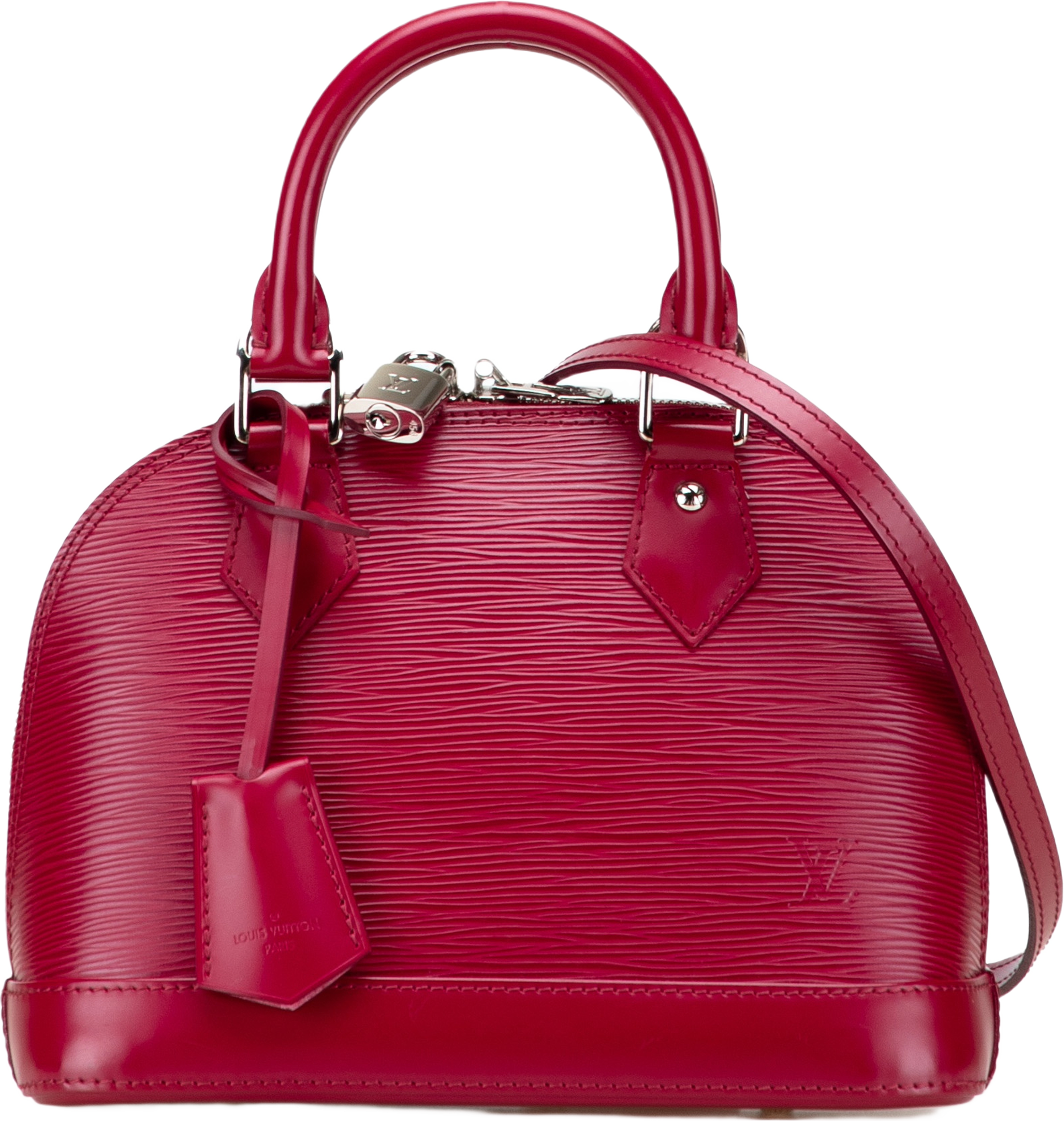 Louis Vuitton Epi Alma Bb, från Luxclusif, i färgen dark pink.