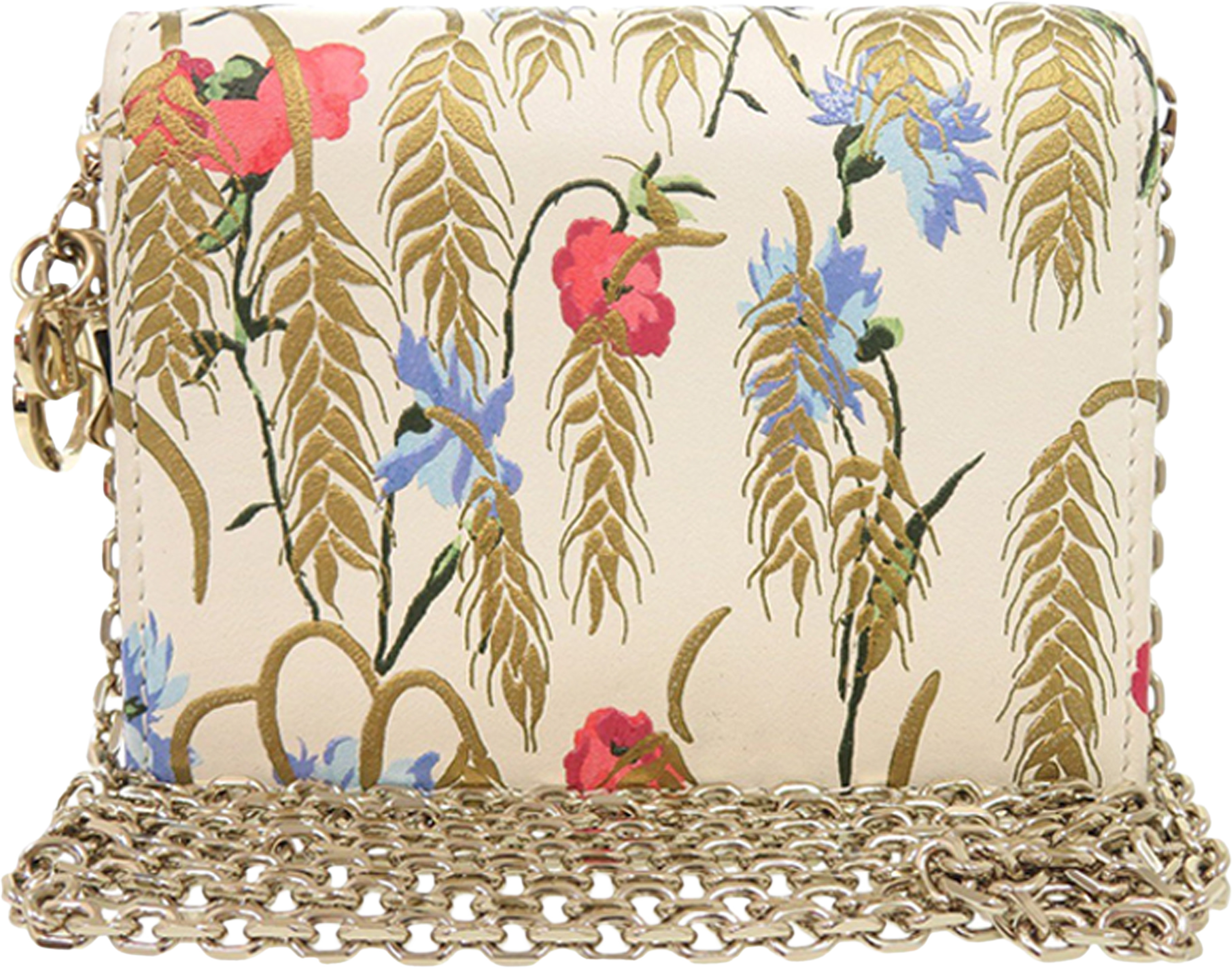 Dior Calfskin Hibiscus Card Holder With Chain, från Luxclusif, i färgen ivory. Klicka för att öppna bilden i stort format