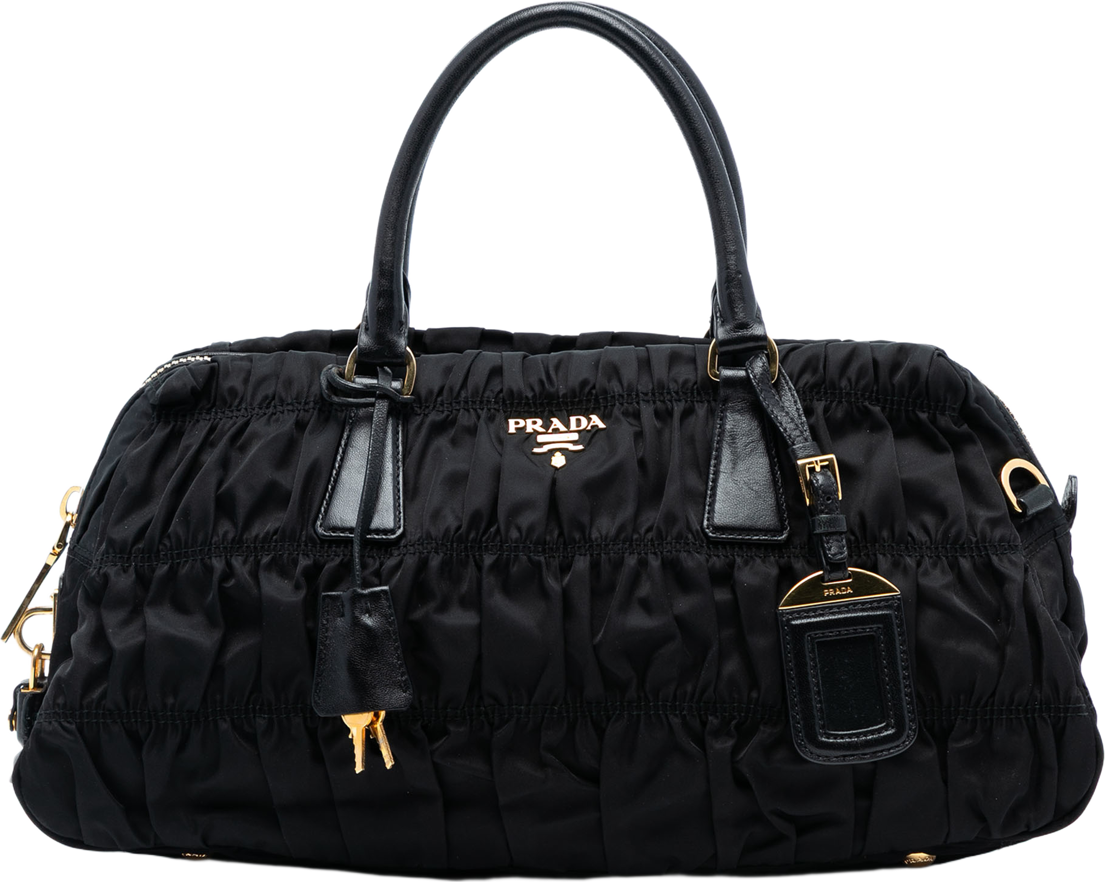 Prada Tessuto Gaufre Satchel, från Luxclusif, i färgen black. Klicka för att öppna bilden i stort format