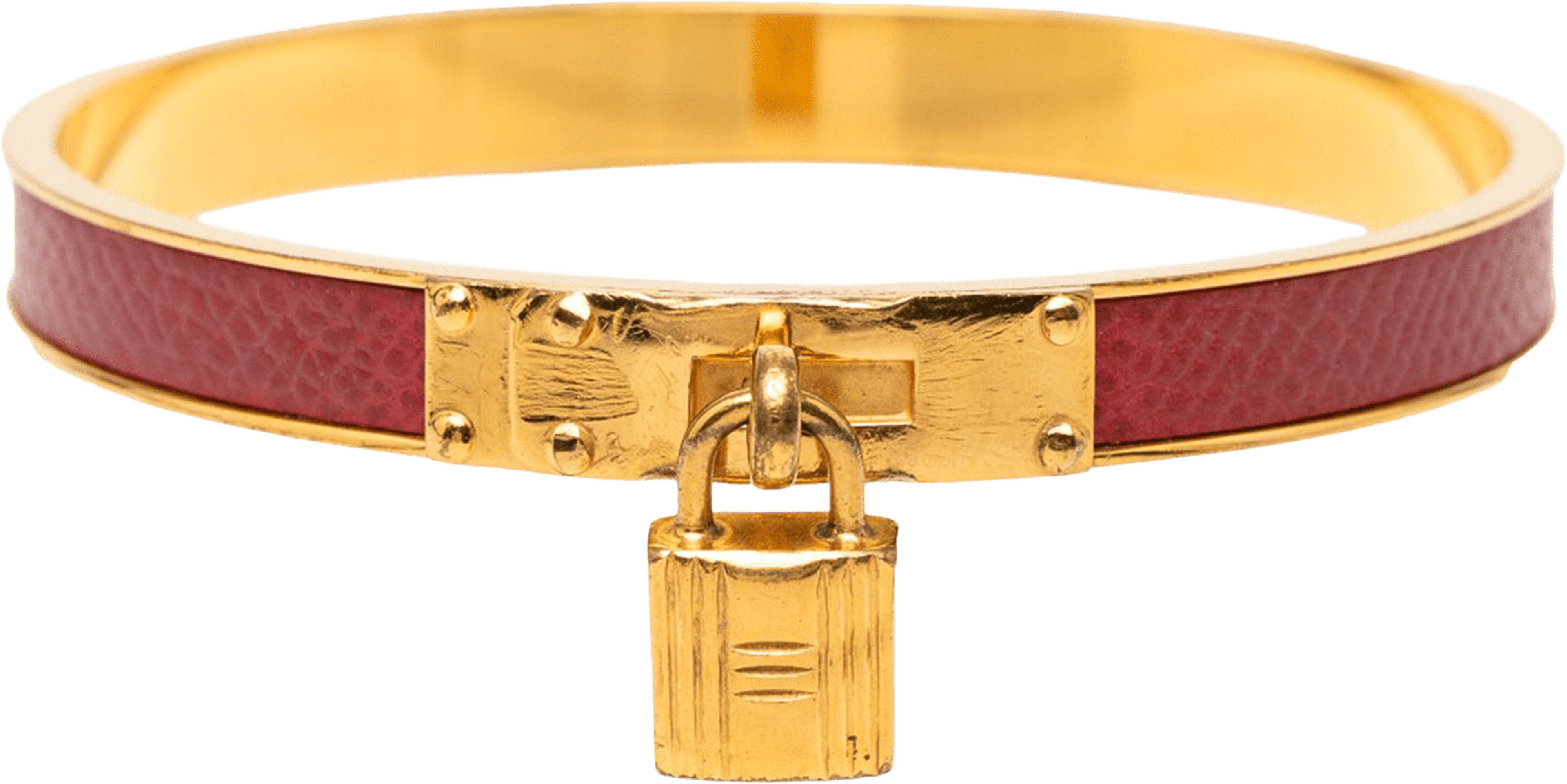 Hermès Gold Plated Epsom Kelly Cadena Lock Bangle Bracelet, från Luxclusif, i färgen bordeaux. Klicka för att öppna bilden i stort format