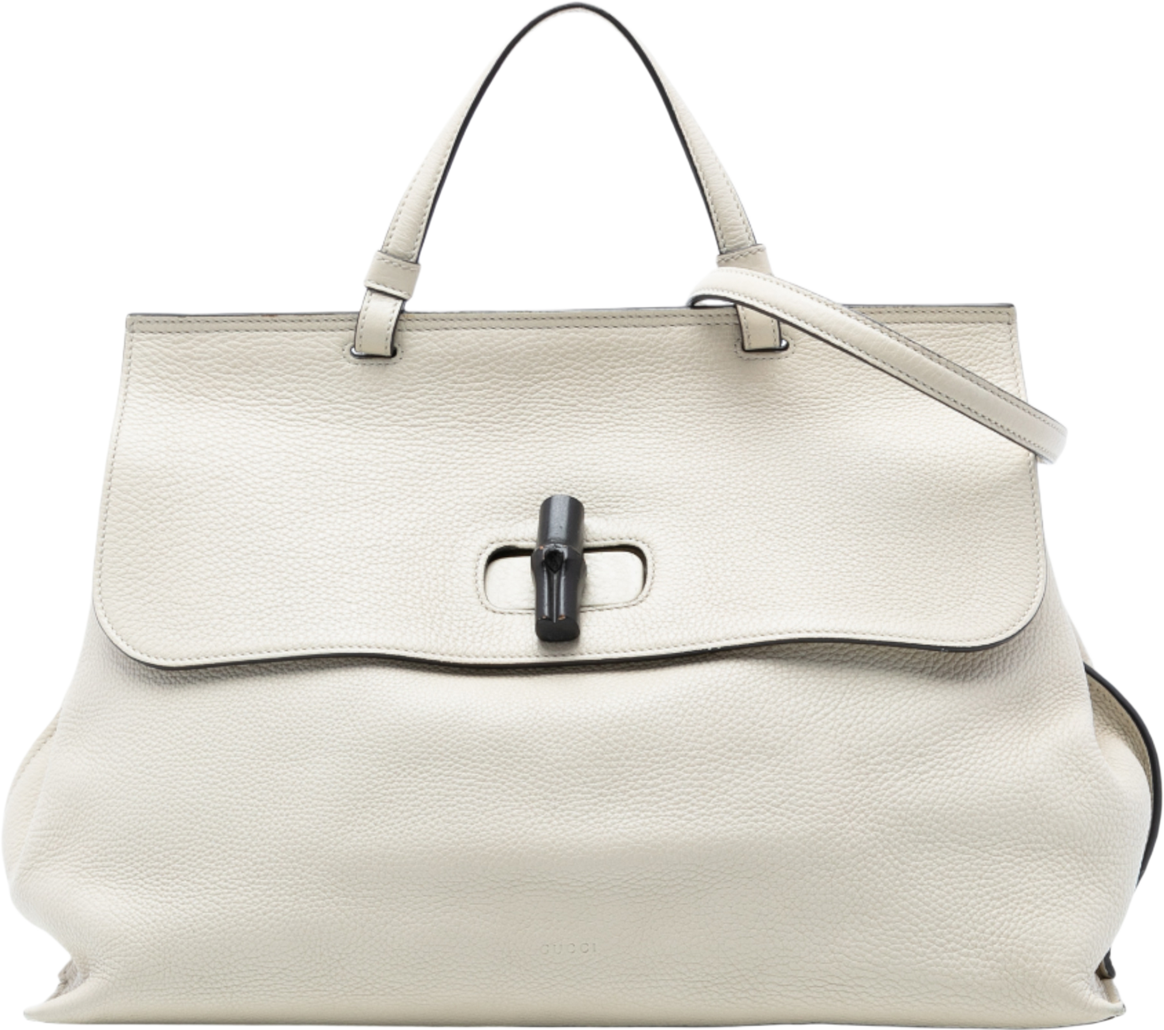 Gucci Large Leather Bamboo Daily Satchel, från Luxclusif, i färgen white. Klicka för att öppna bilden i stort format
