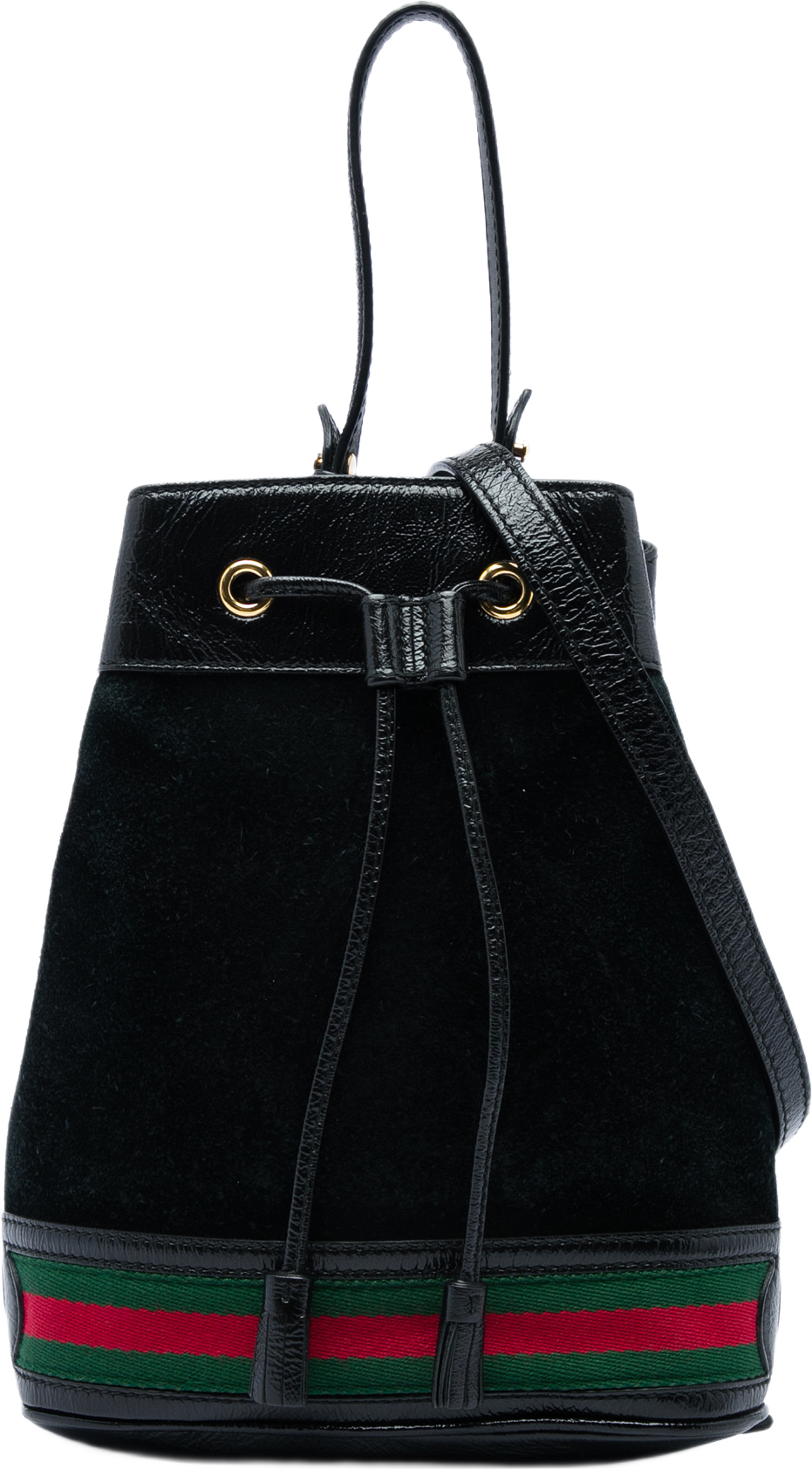 Gucci Small Suede Web Ophidia Bucket Bag, från Luxclusif, i färgen svart. Klicka för att öppna bilden i stort format