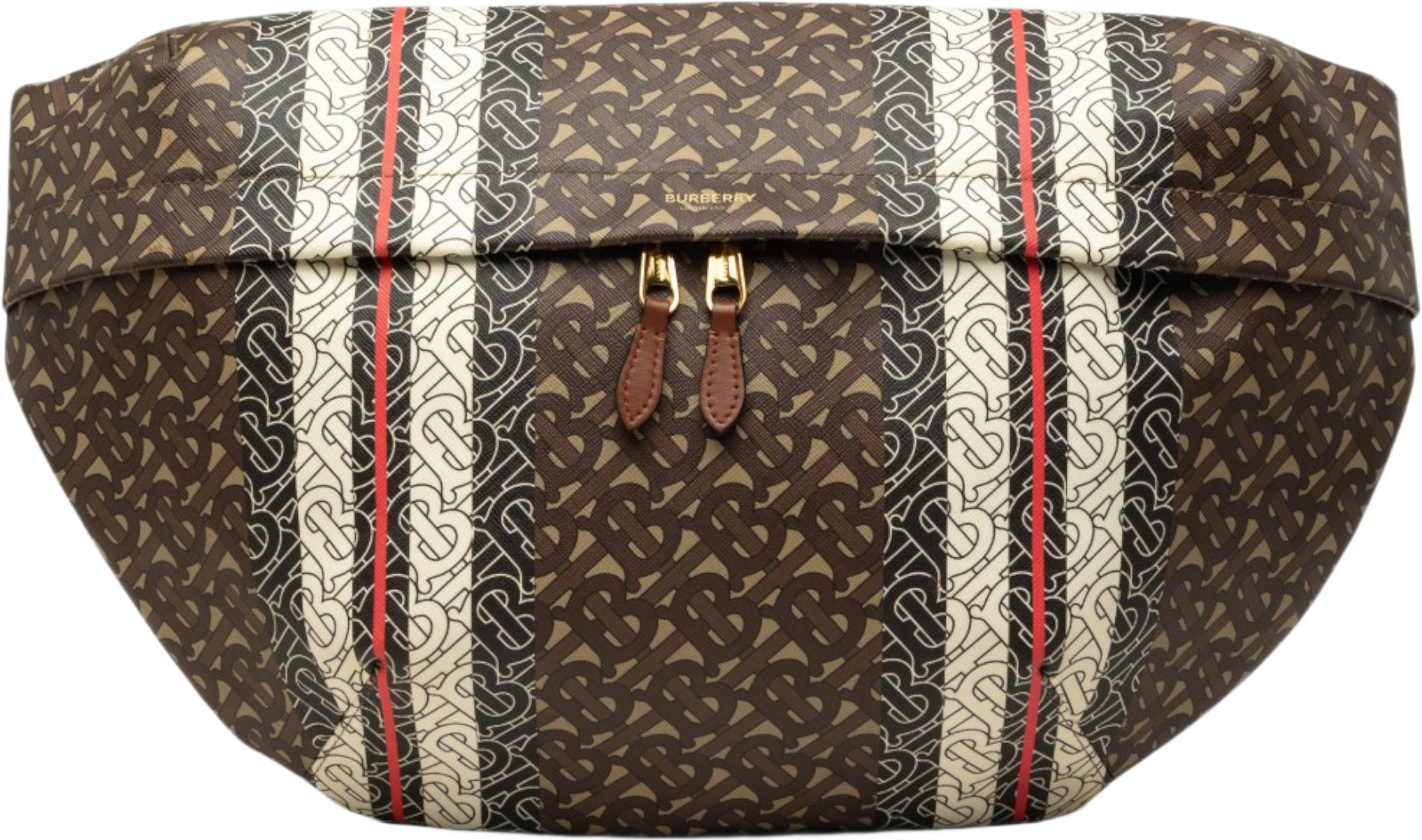 Burberry Extra Large Tb Monogram E-canvas Stripe Belt Bag, från Luxclusif, i färgen brun. Klicka för att öppna bilden i stort format