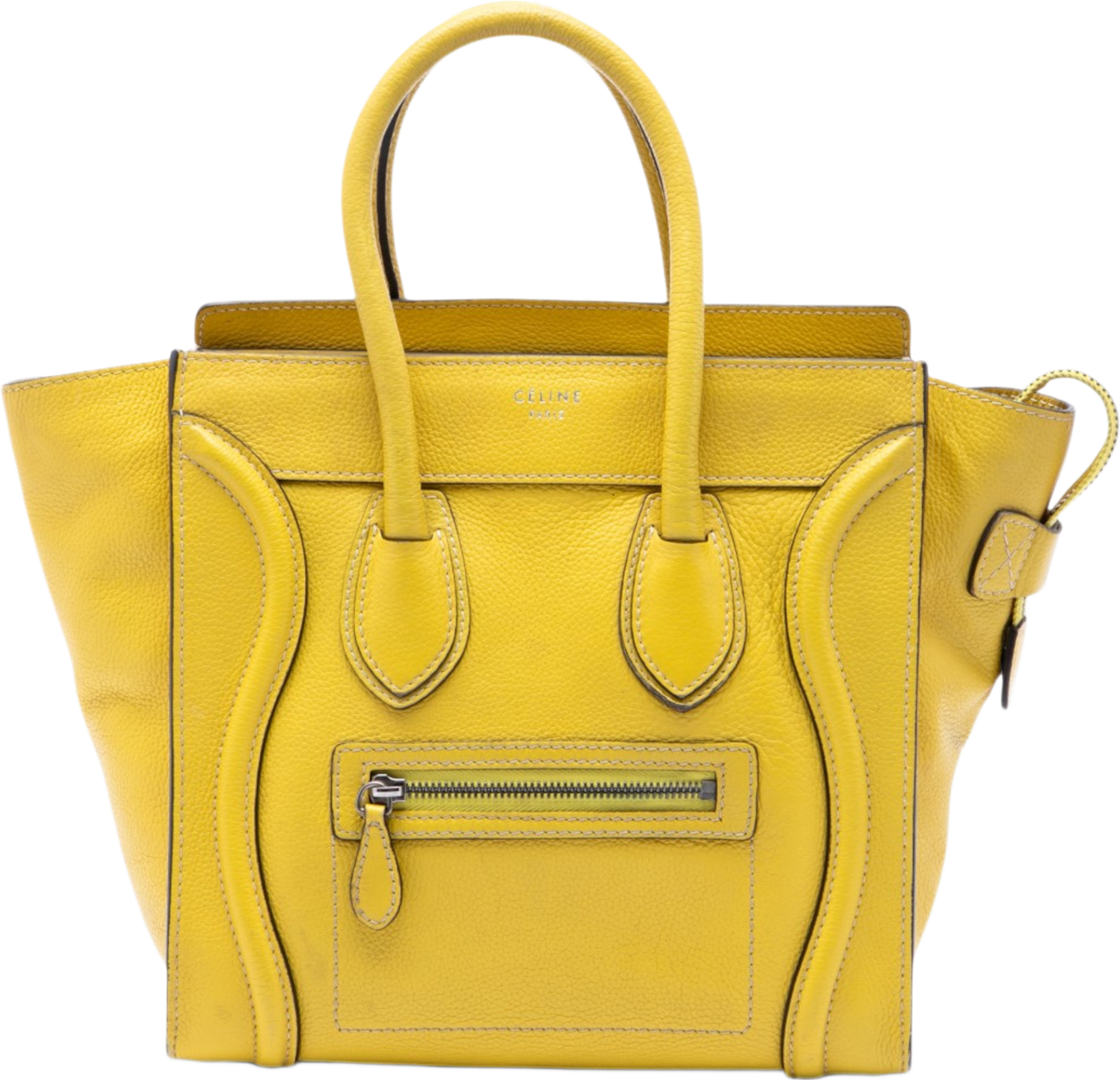 Celine Micro Leather Luggage Tote, från Luxclusif, i färgen gul. Klicka för att öppna bilden i stort format