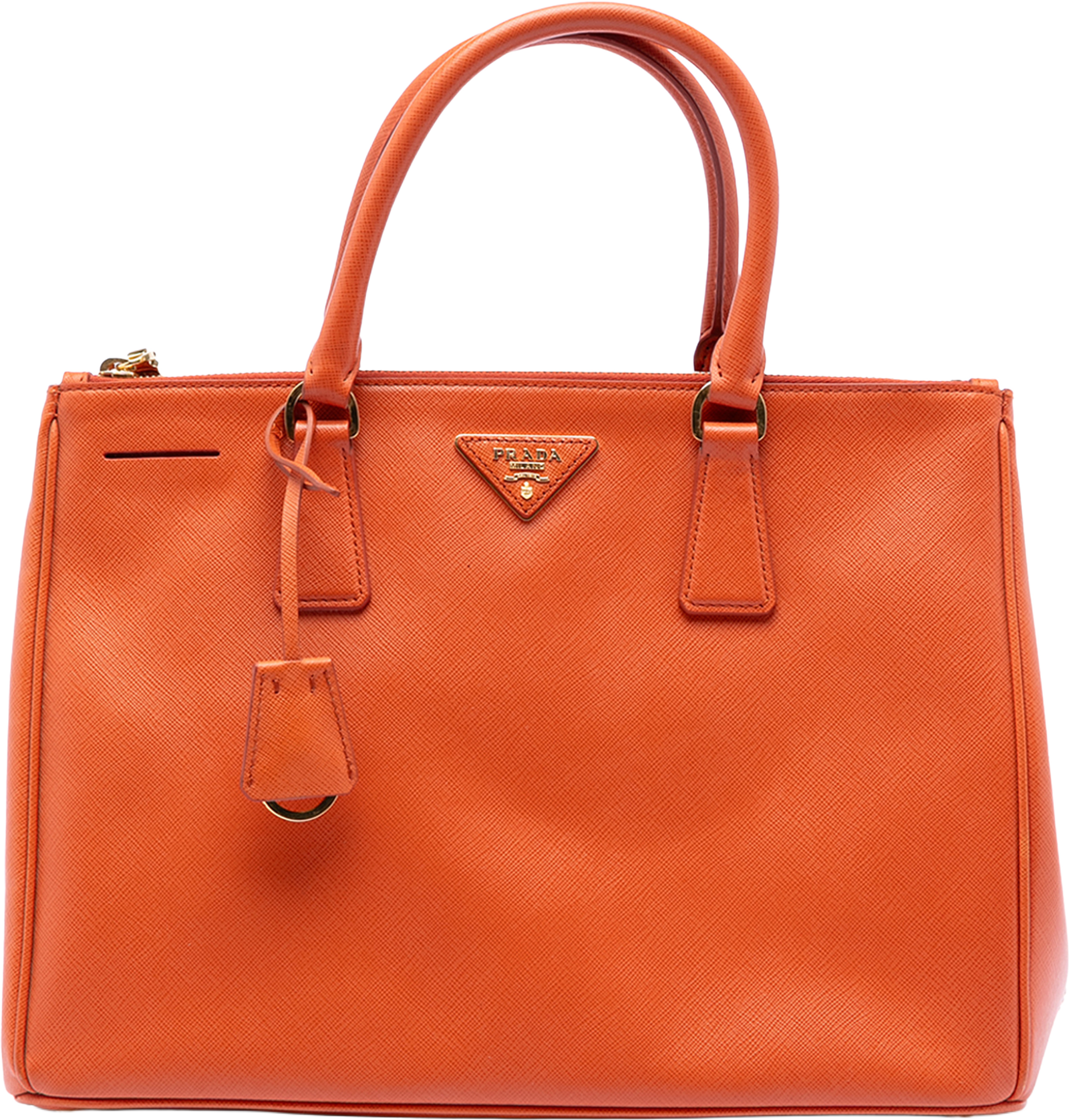 Prada Medium Saffiano Lux Galleria Double Zip Satchel, från Luxclusif, i färgen orange. Klicka för att öppna bilden i stort format