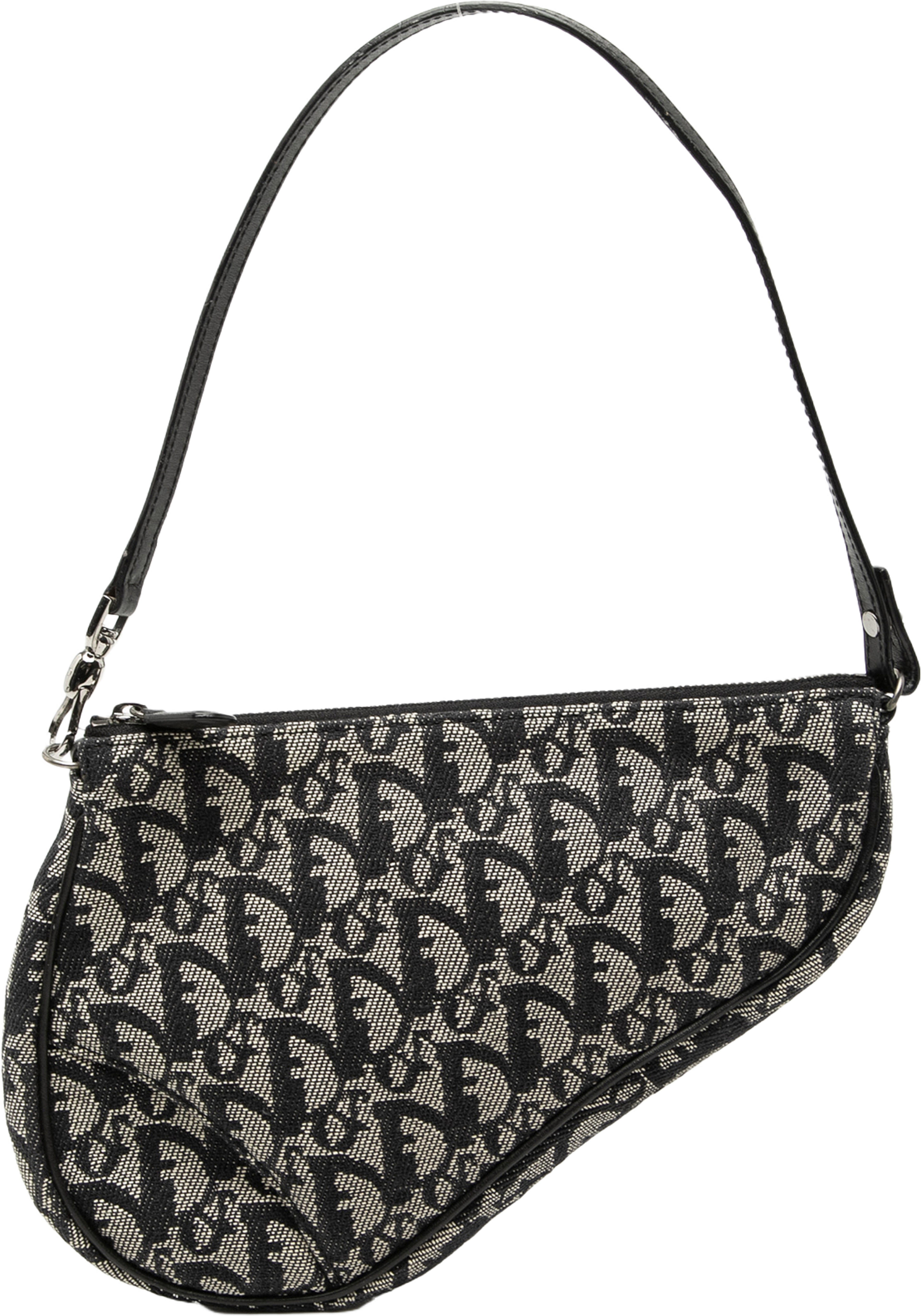 Dior Mini Diorissimo Canvas Saddle Pochette, från Luxclusif, i färgen navy. Klicka för att öppna bilden i stort format