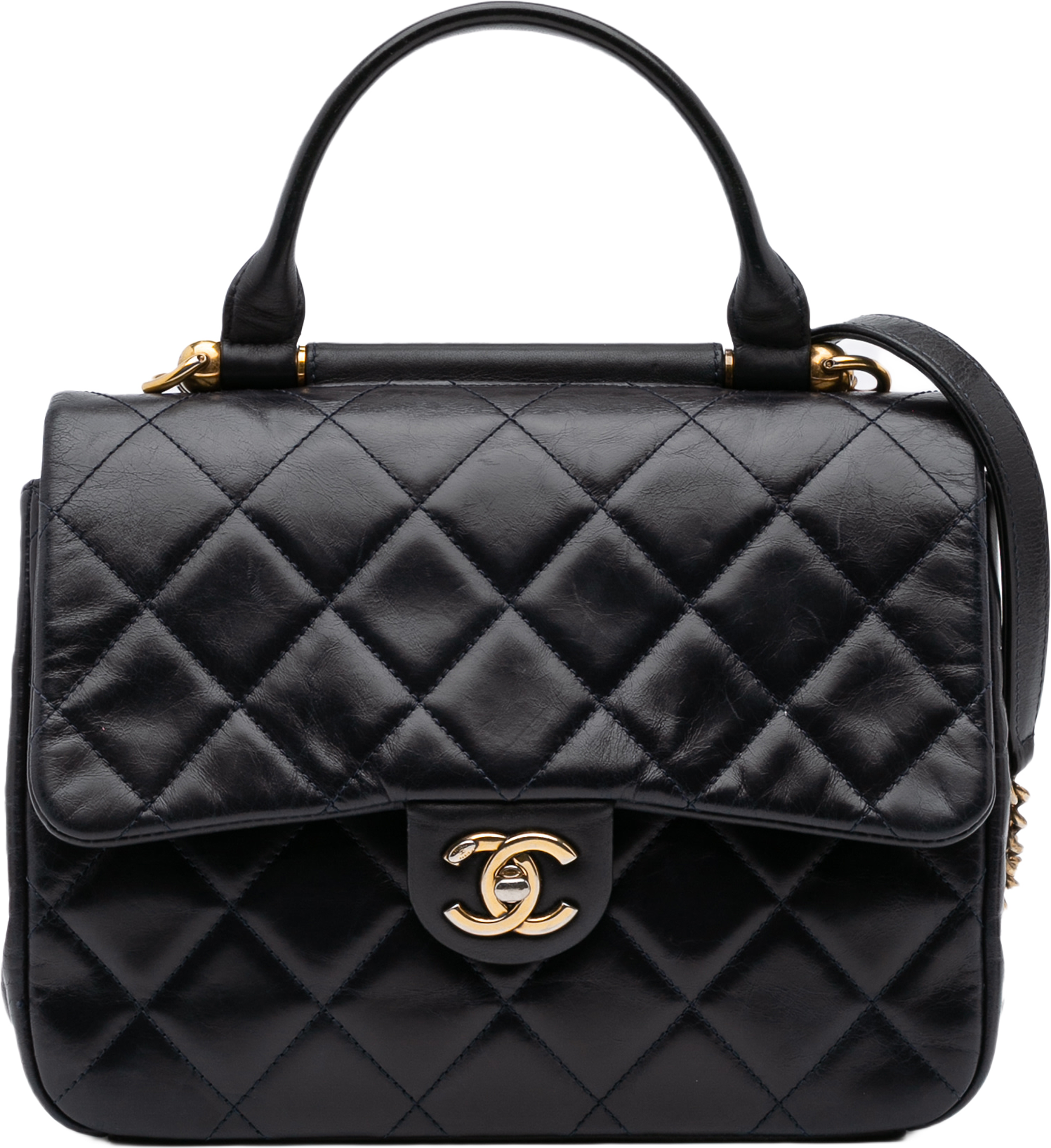 Chanel Medium Quilted Glazed Calfskin Gold Bar Top Handle Flap