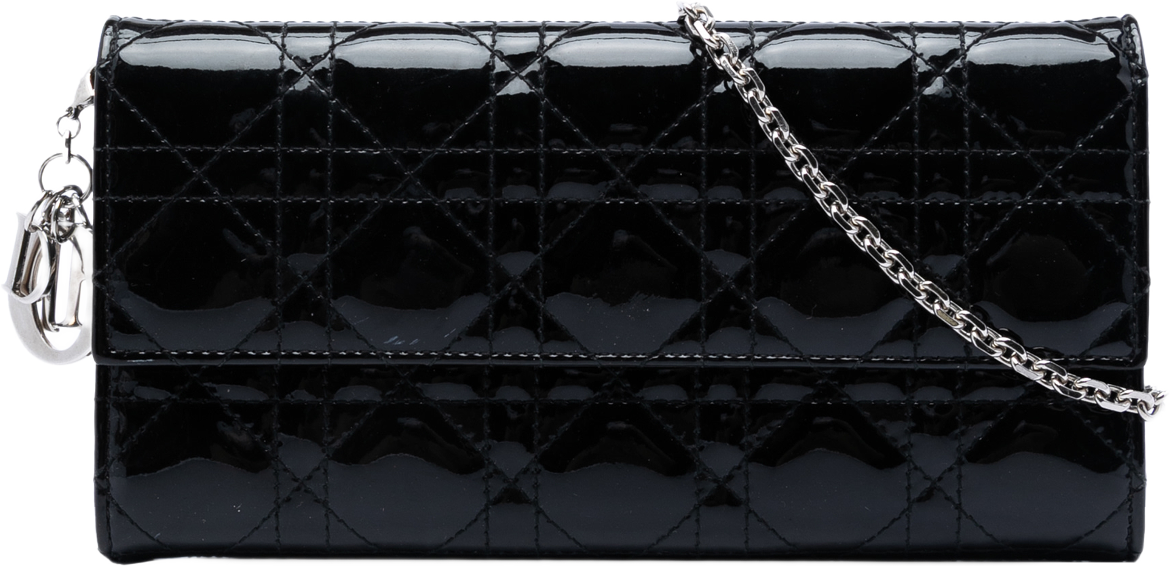 Dior Patent Cannage Lady Dior Wallet On Chain, från Luxclusif, i färgen black. Klicka för att öppna bilden i stort format