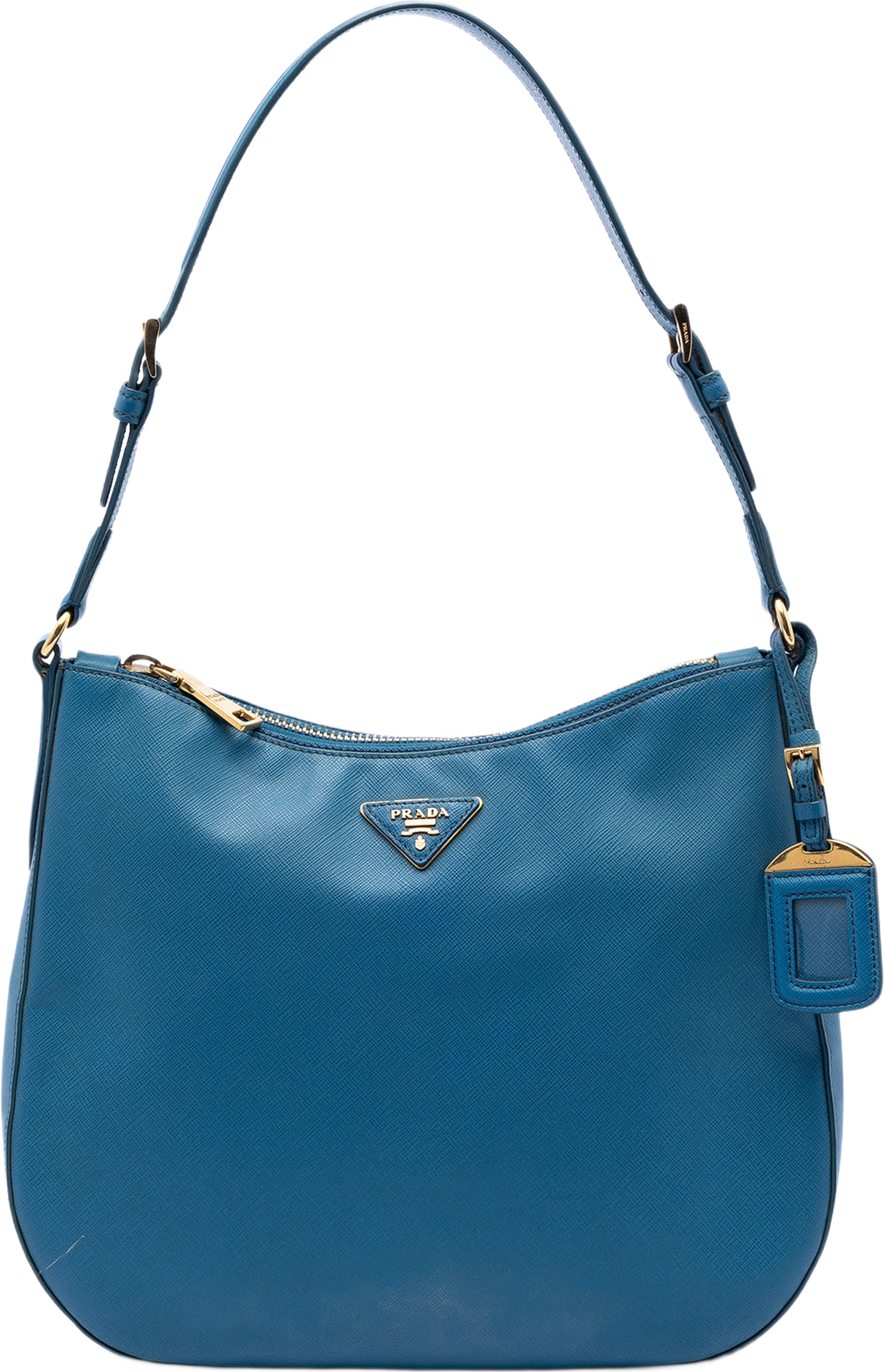 Prada Saffiano Lux Shoulder Bag, från Luxclusif, i färgen blå. Klicka för att öppna bilden i stort format