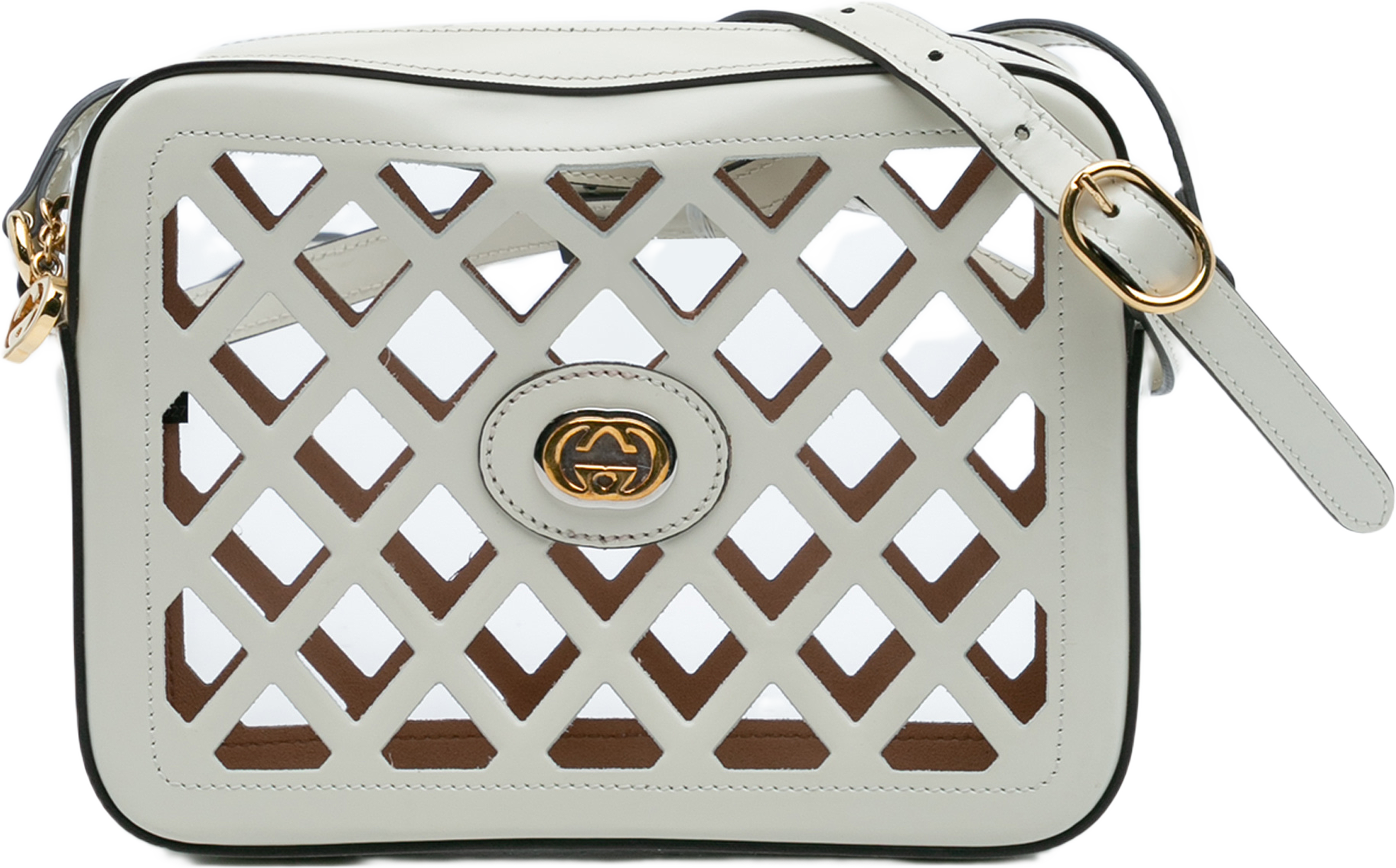 Gucci Cutout Leather And Flora Canvas Infinity Crossbody, från Luxclusif, i färgen white. Klicka för att öppna bilden i stort format