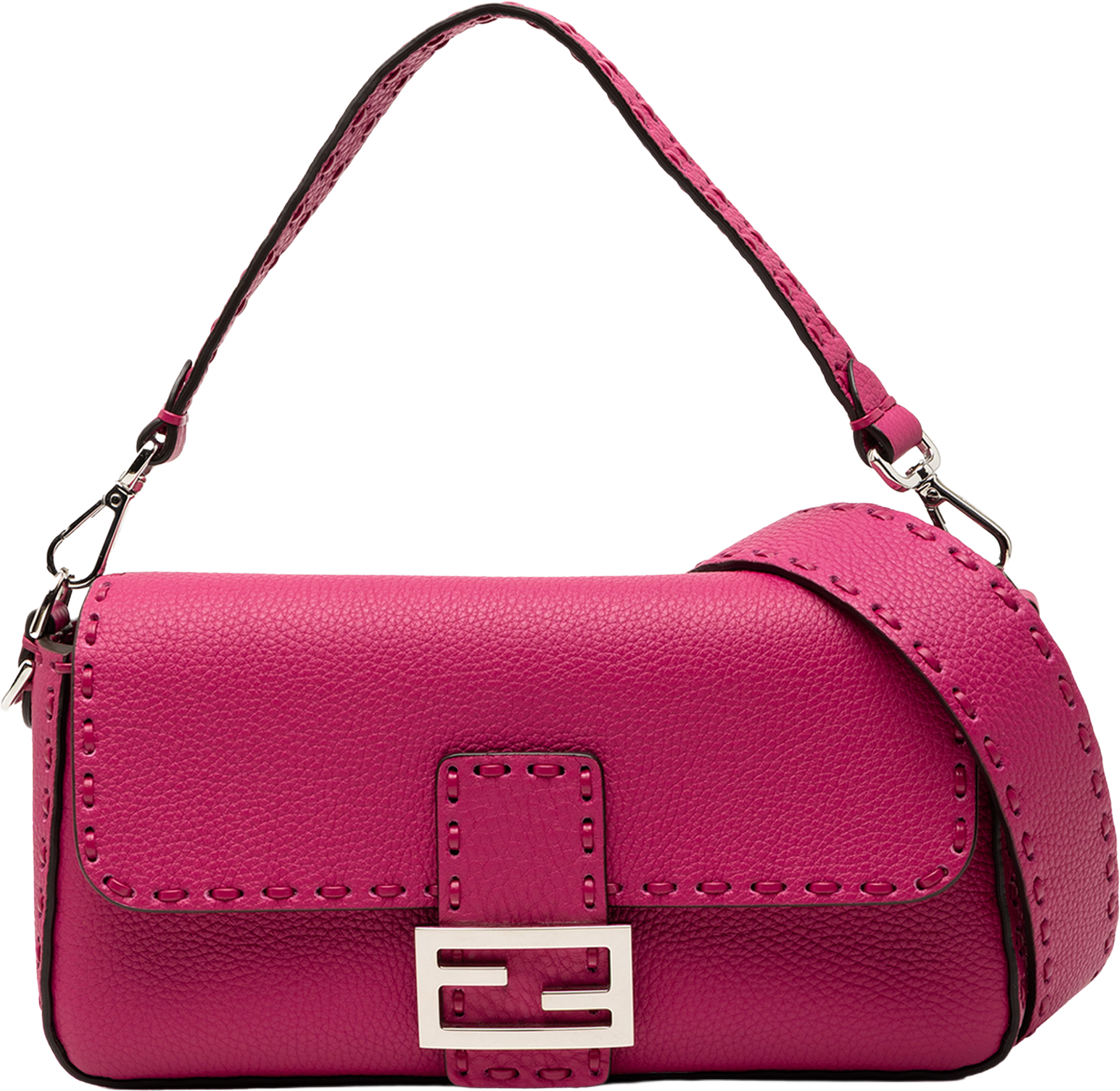 Fendi Leather Selleria Baguette Satchel, från Luxclusif, i färgen hot pink. Klicka för att öppna bilden i stort format