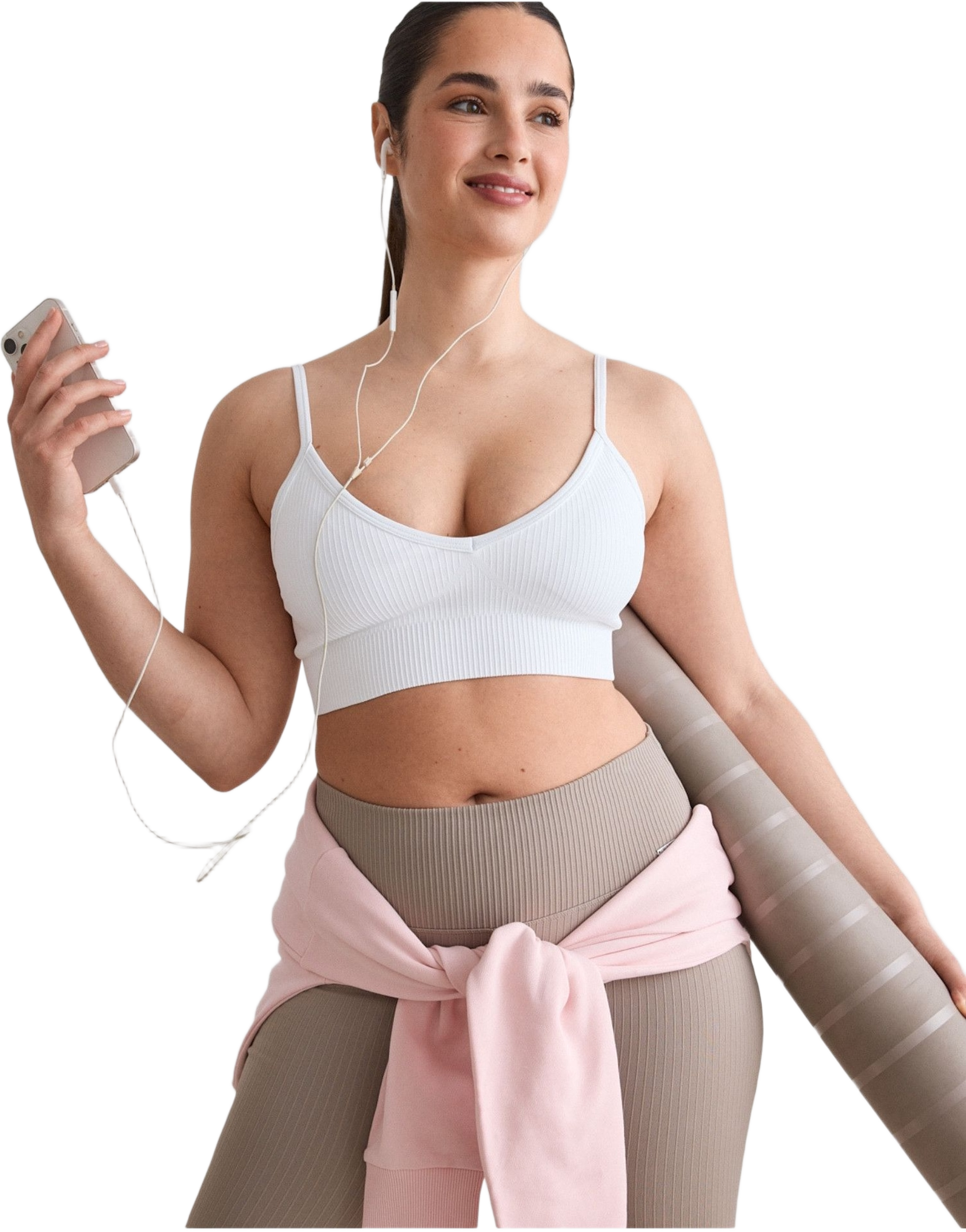 Ribbed Seamless Deep Cut Bra, från aim'n, i färgen white. Klicka för att öppna bilden i stort format