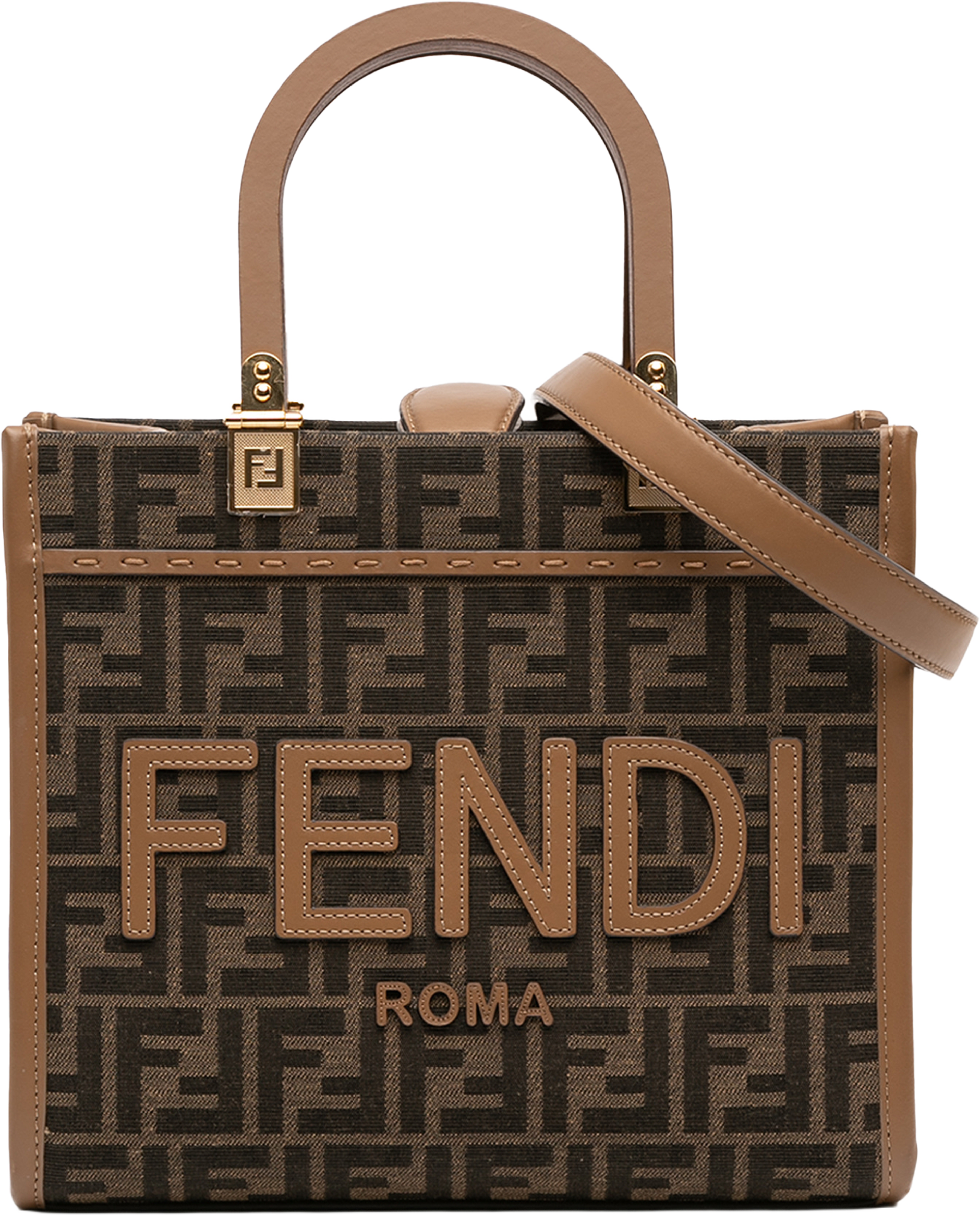 Fendi Small Zucca Canvas Sunshine Shopper Tote, från Luxclusif, i färgen brown. Klicka för att öppna bilden i stort format