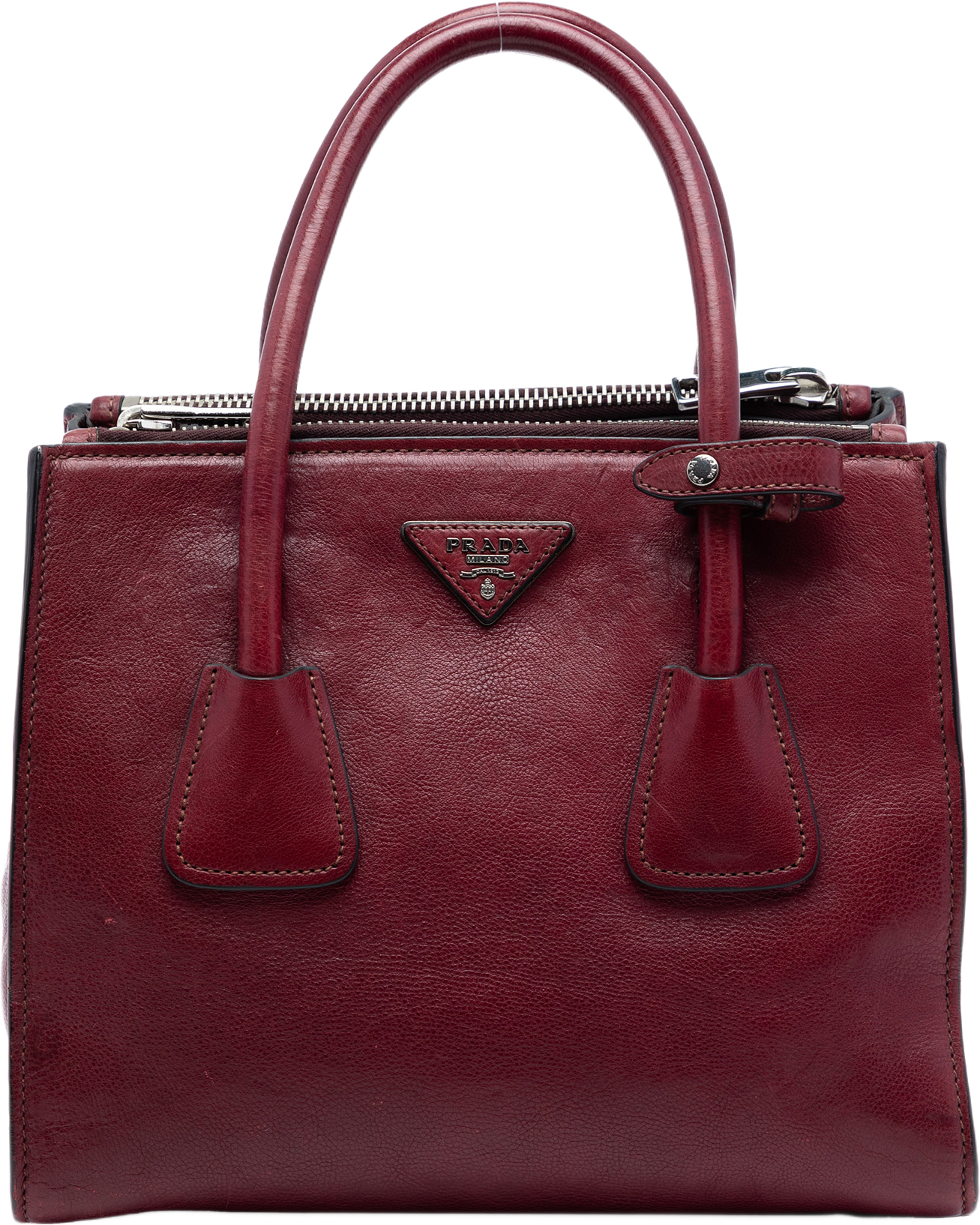 Prada Glace Calf Twin Pocket Satchel, från Luxclusif, i färgen dark red. Klicka för att öppna bilden i stort format