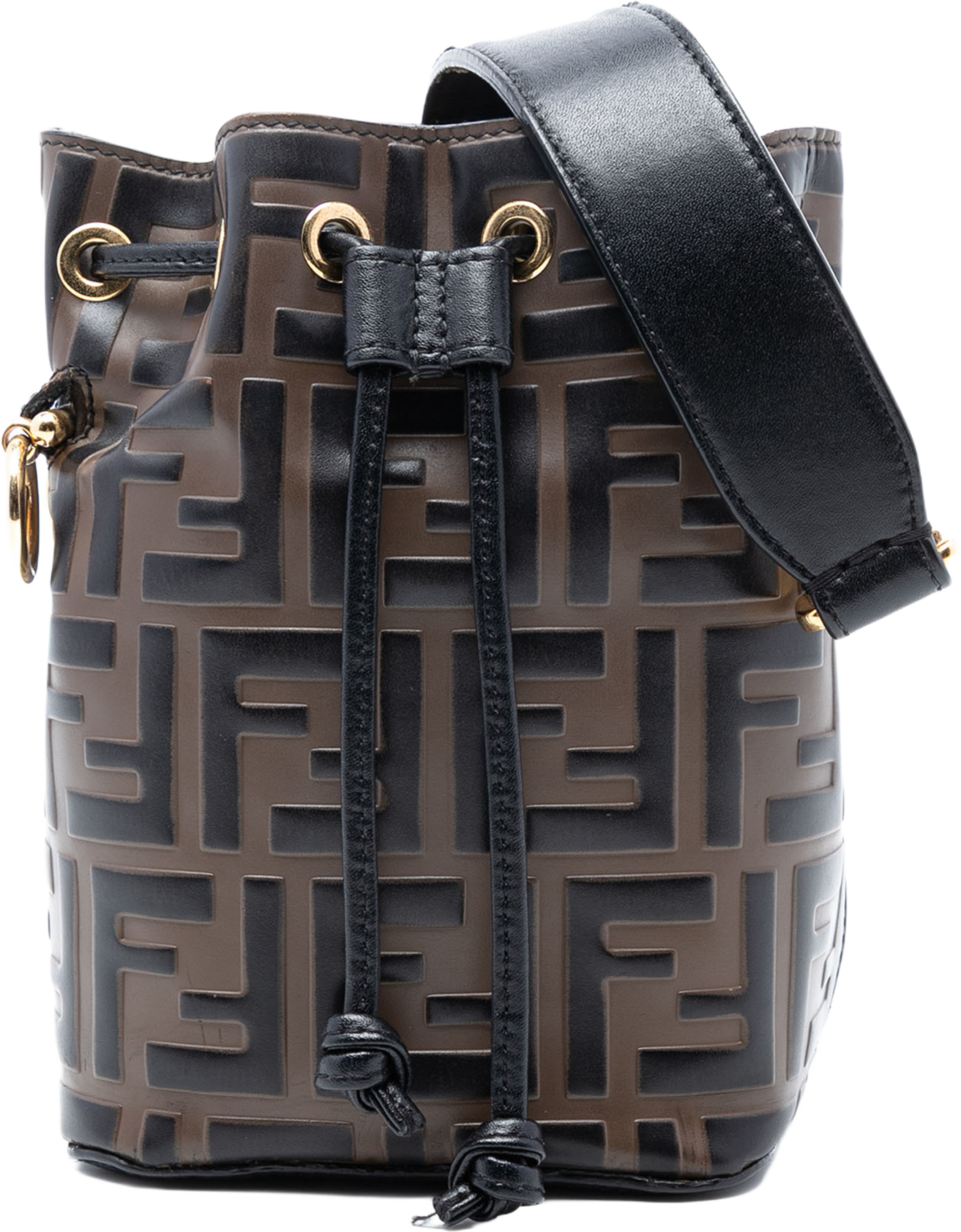 Fendi Mini Zucca Embossed Leather Mon Tresor Bucket Bag, från Luxclusif, i färgen brown. Klicka för att öppna bilden i stort format