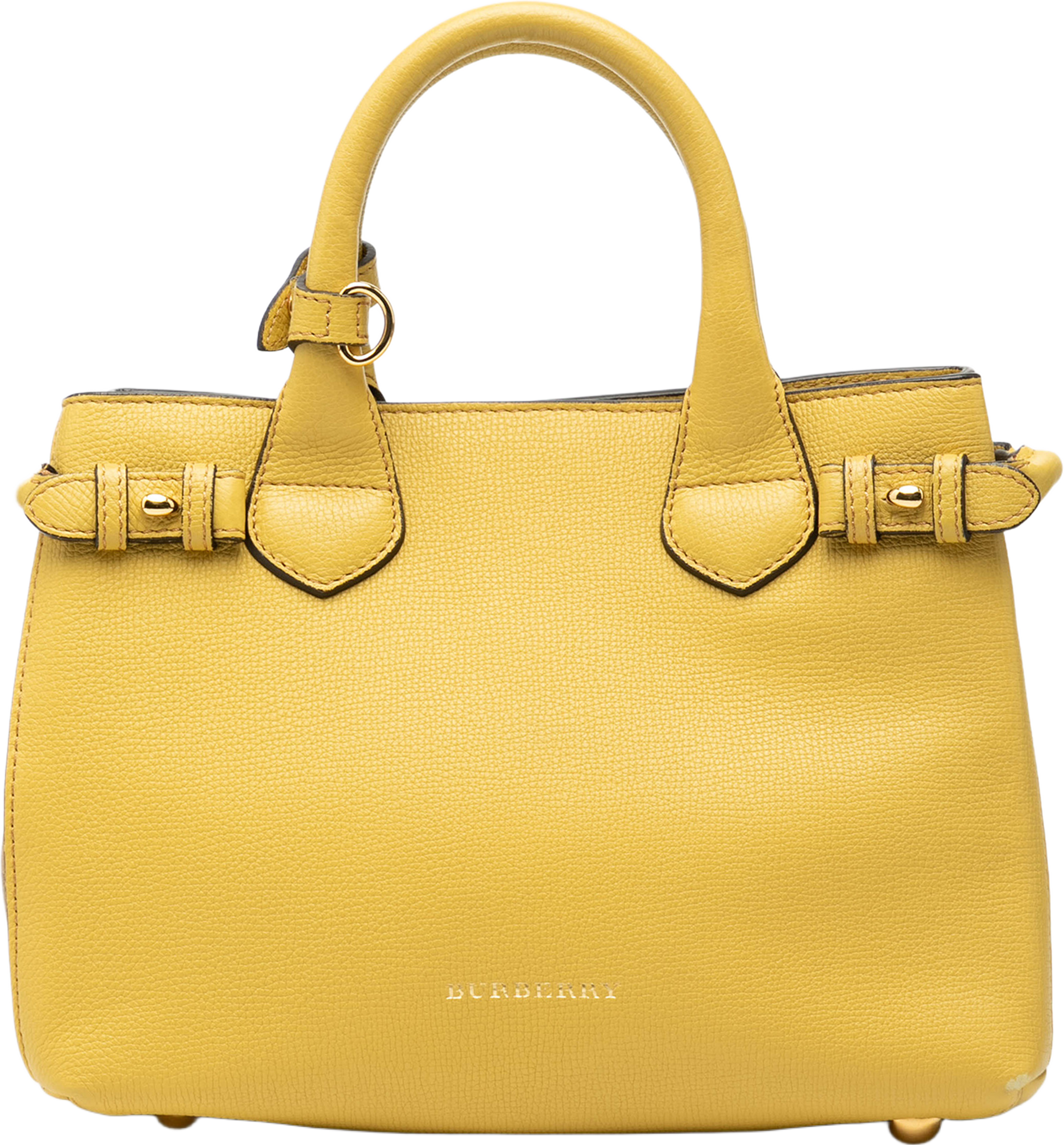 Burberry Small Leather And House Check Banner Satchel, från Luxclusif, i färgen mustard. Klicka för att öppna bilden i stort format