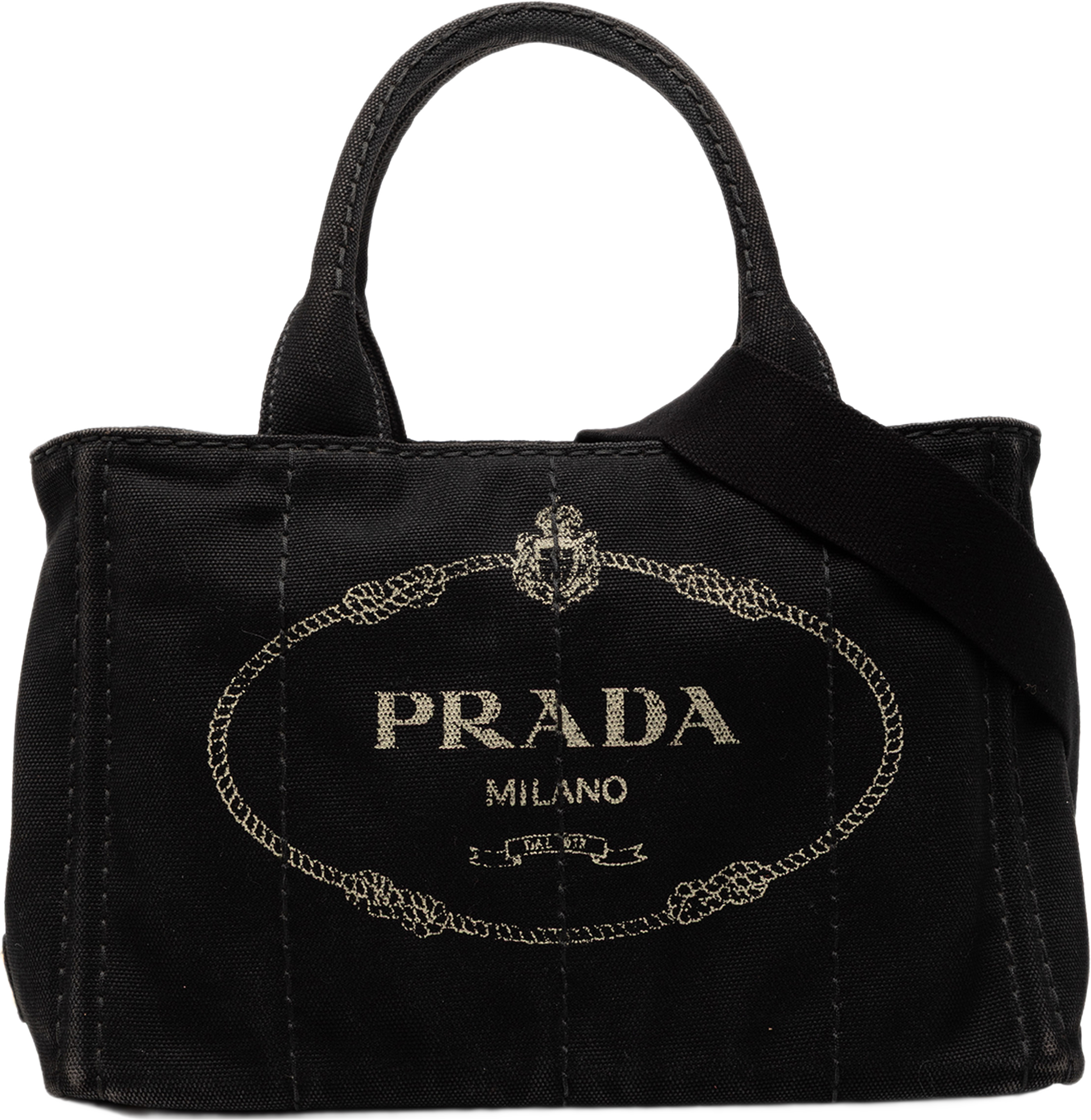 Prada Small Canvas Canapa Logo Satchel, från Luxclusif, i färgen black. Klicka för att öppna bilden i stort format