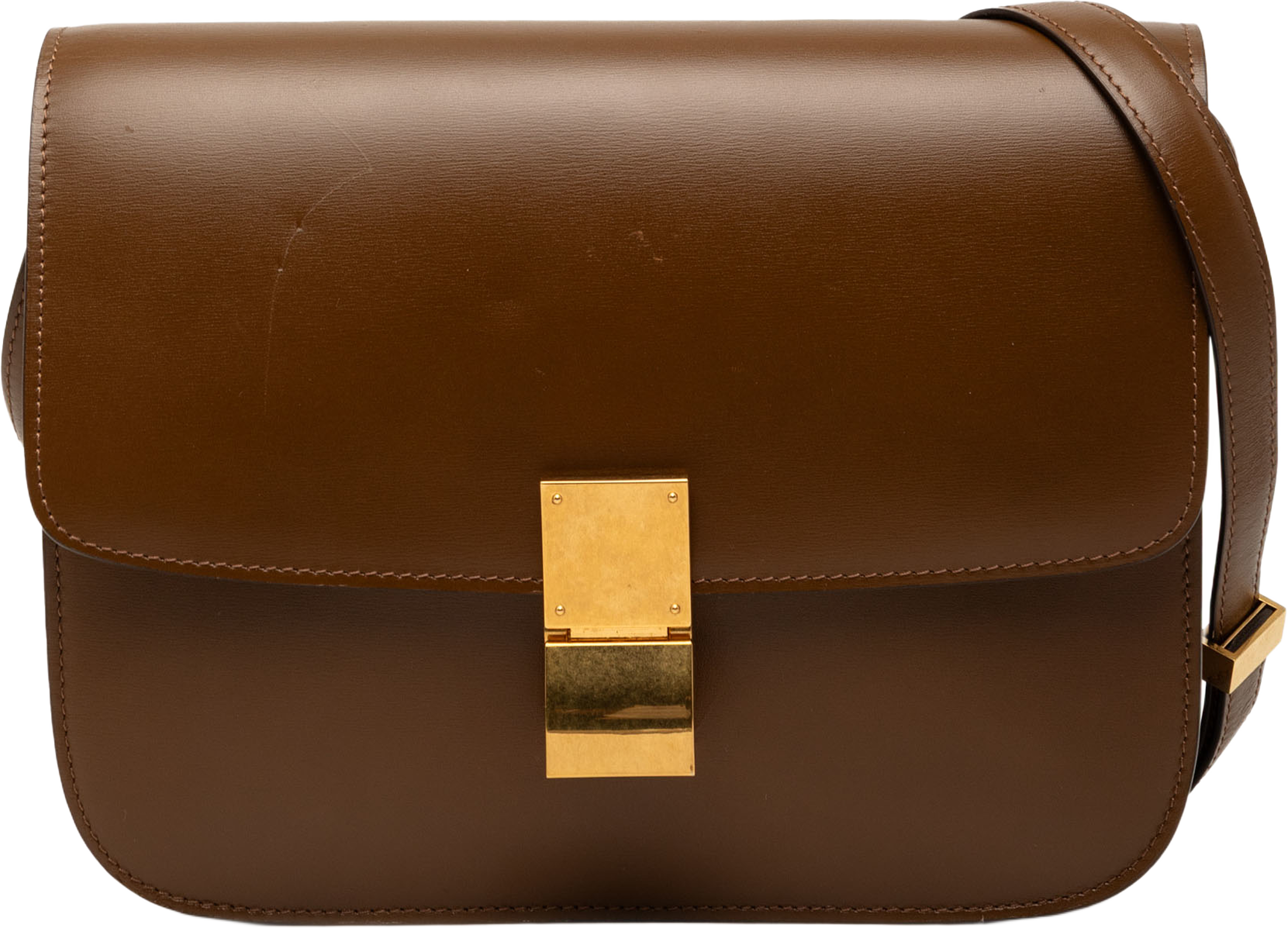 Celine Medium Calfskin Classic Box, från Luxclusif, i färgen brown. Klicka för att öppna bilden i stort format