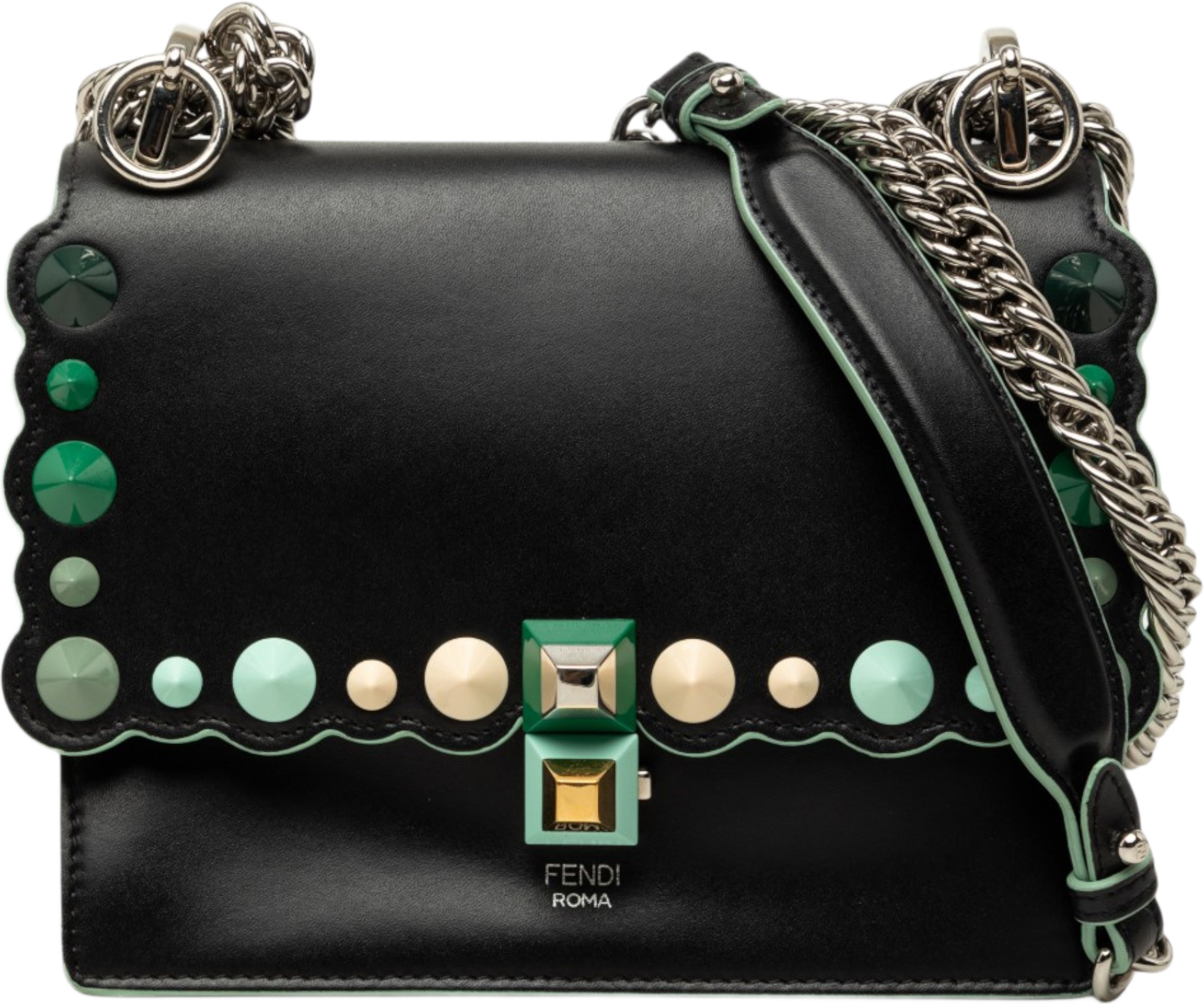 Fendi Mini Scalloped Leather And Acrylic Studs Kan I Crossbody, från Luxclusif, i färgen svart. Klicka för att öppna bilden i stort format
