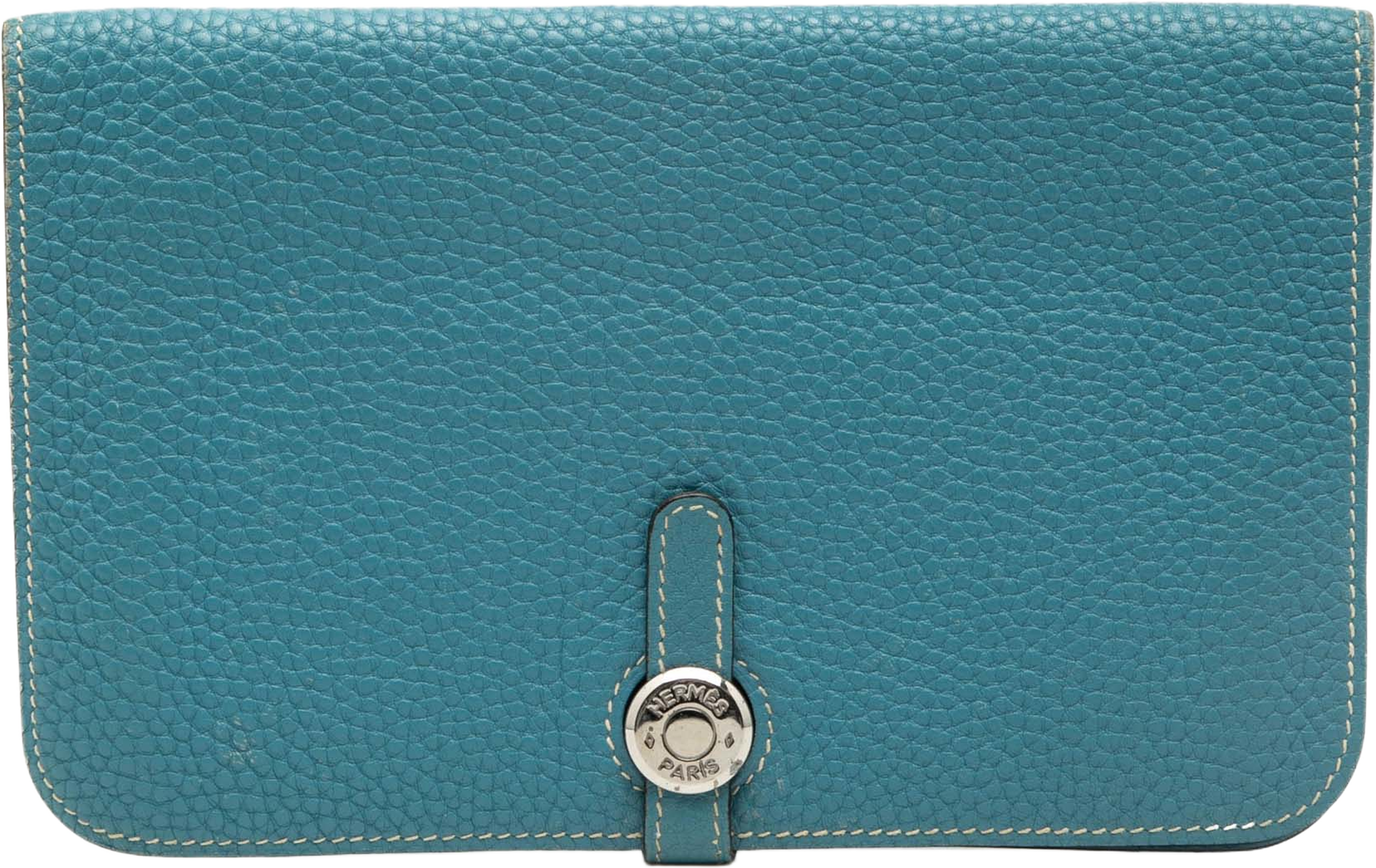 Hermès Togo Dogon Duo Wallet Gm, från Luxclusif, i färgen denim. Klicka för att öppna bilden i stort format