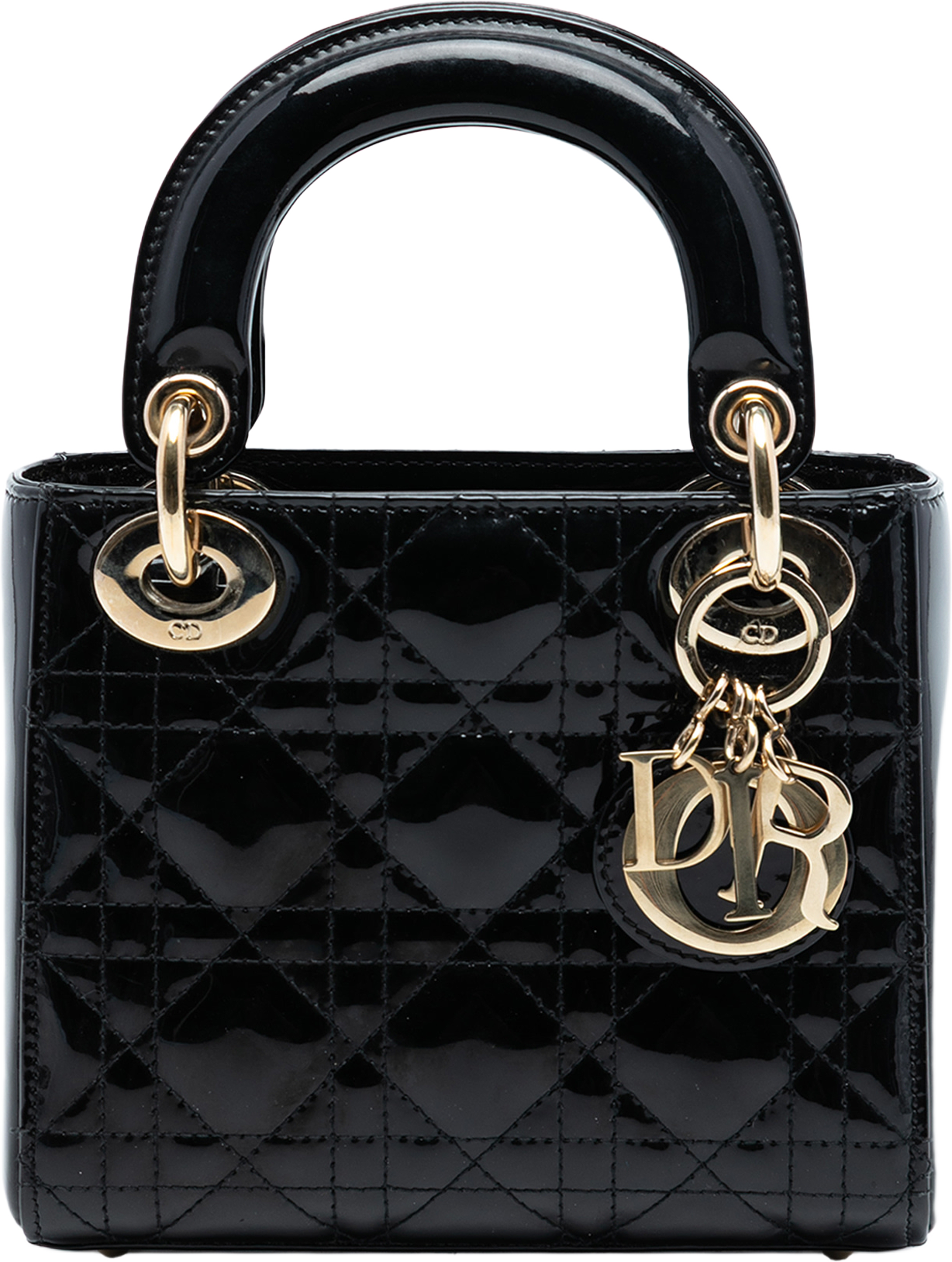 Dior Mini Patent Cannage Lady Dior, från Luxclusif, i färgen black. Klicka för att öppna bilden i stort format