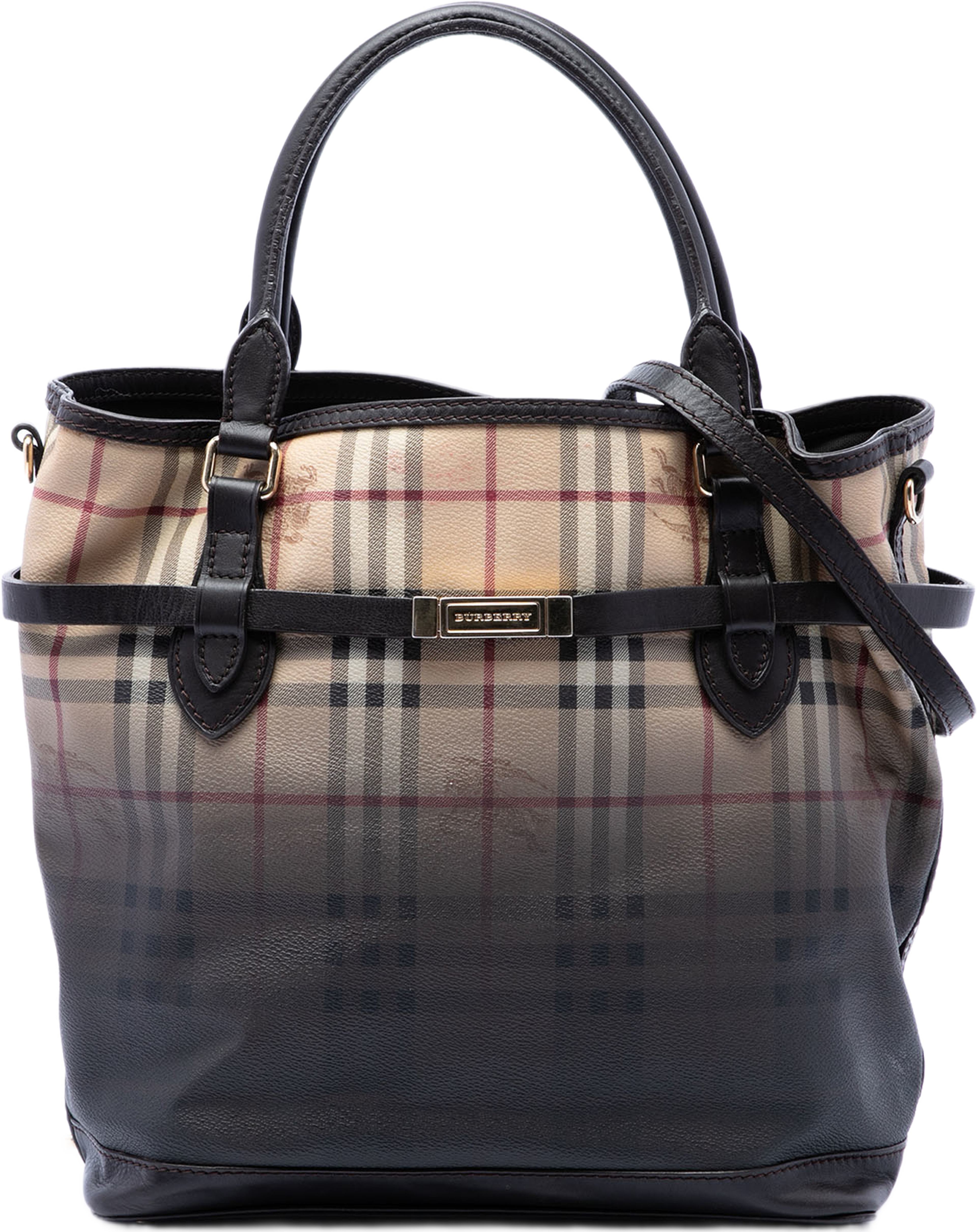 Burberry Haymarket Check Ombre Coated Canvas Liberton Satchel, från Luxclusif, i färgen beige. Klicka för att öppna bilden i stort format