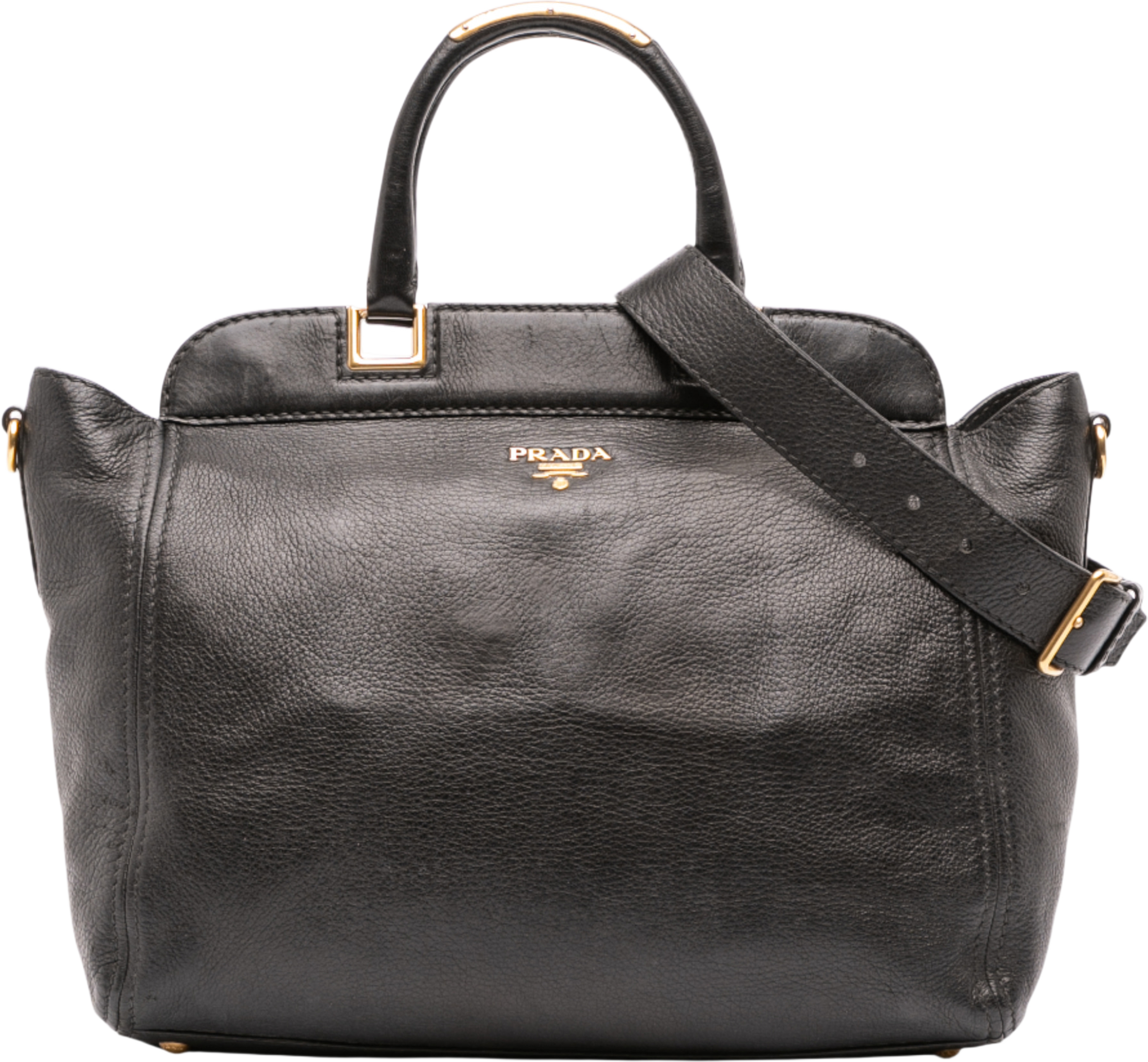 Prada Vitello Daino Frame Convertible Tote, från Luxclusif, i färgen black. Klicka för att öppna bilden i stort format