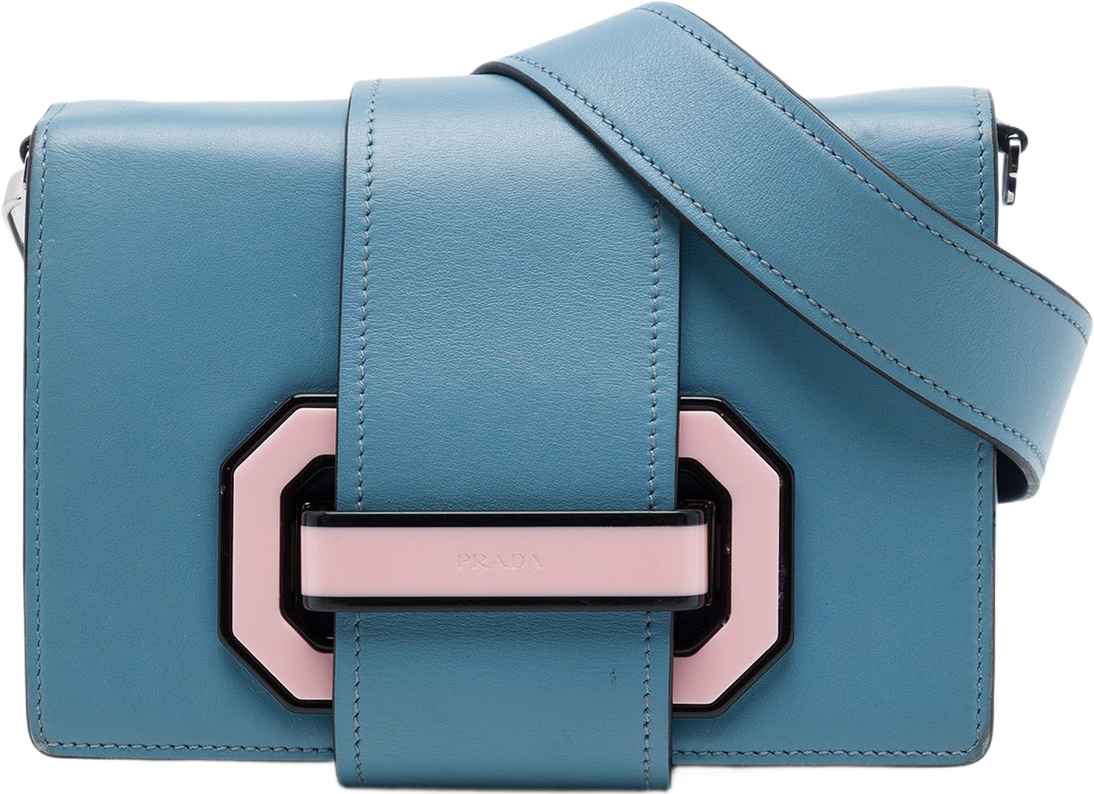Prada City Calf Plex Ribbon Crossbody, från Luxclusif, i färgen blå. Klicka för att öppna bilden i stort format