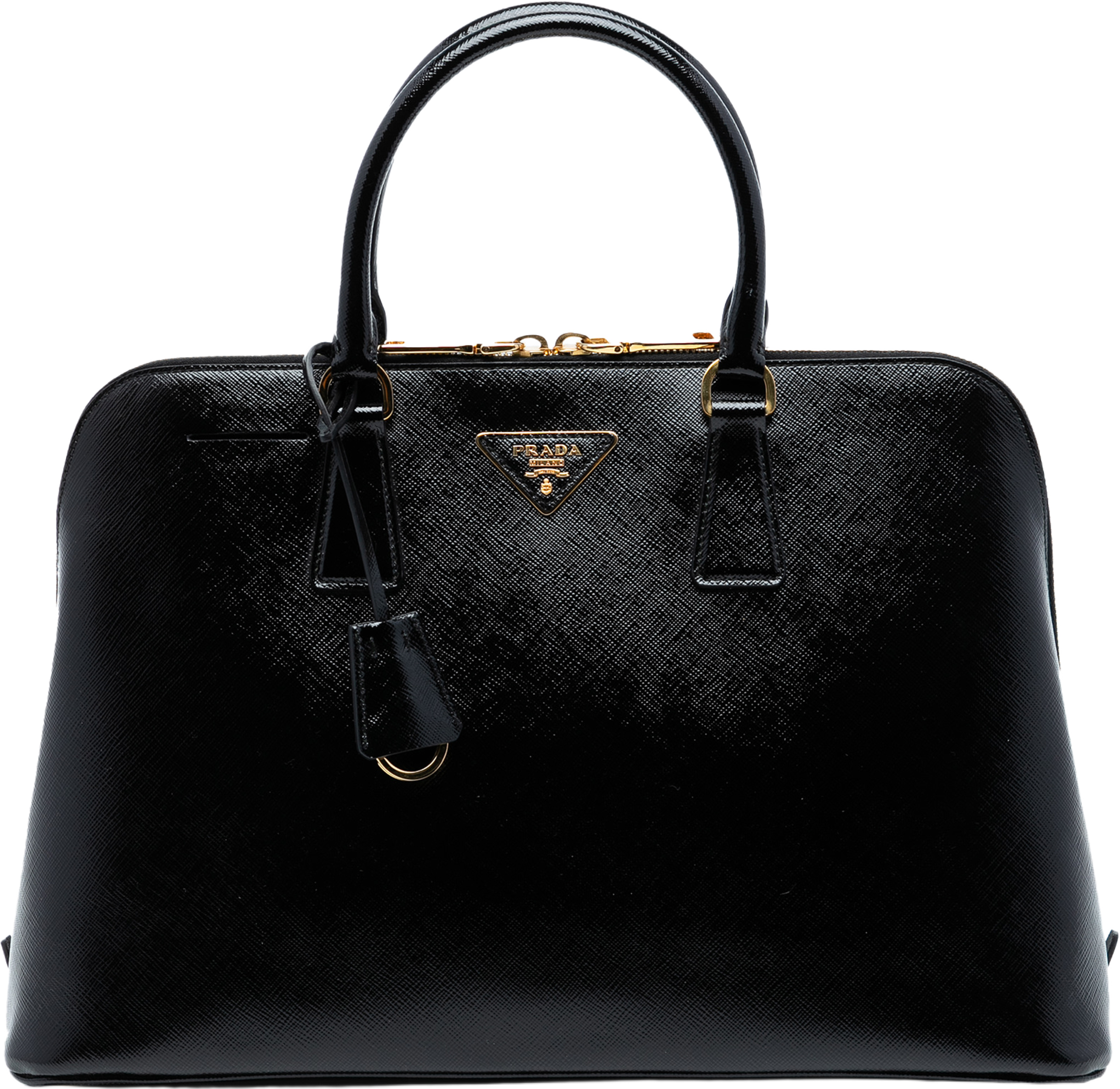 Prada Large Saffiano Vernice Promenade Satchel, från Luxclusif, i färgen black. Klicka för att öppna bilden i stort format