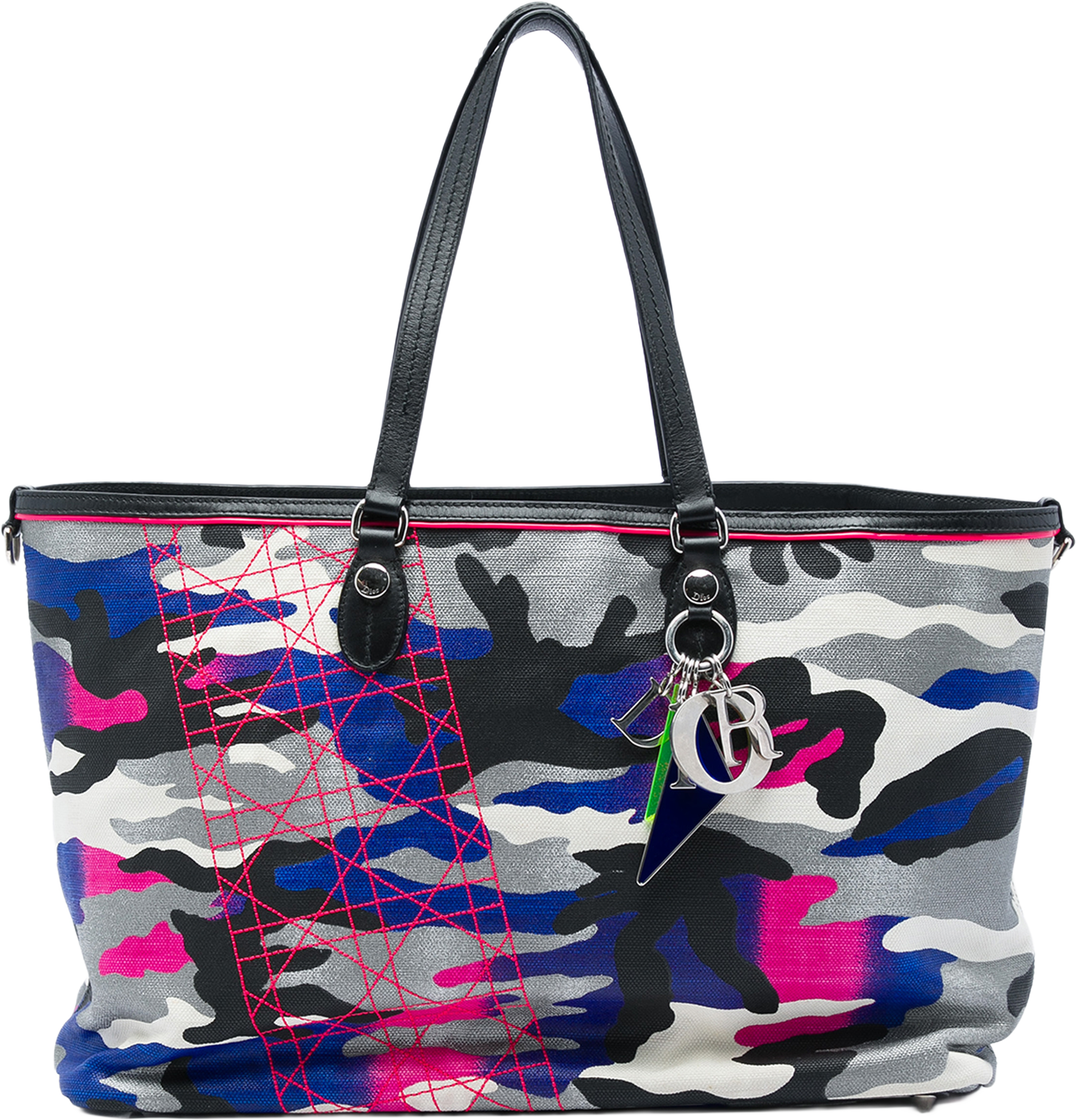Dior Anselm Reyle Large Canvas Camouflage Tote, från Luxclusif, i färgen grå. Klicka för att öppna bilden i stort format