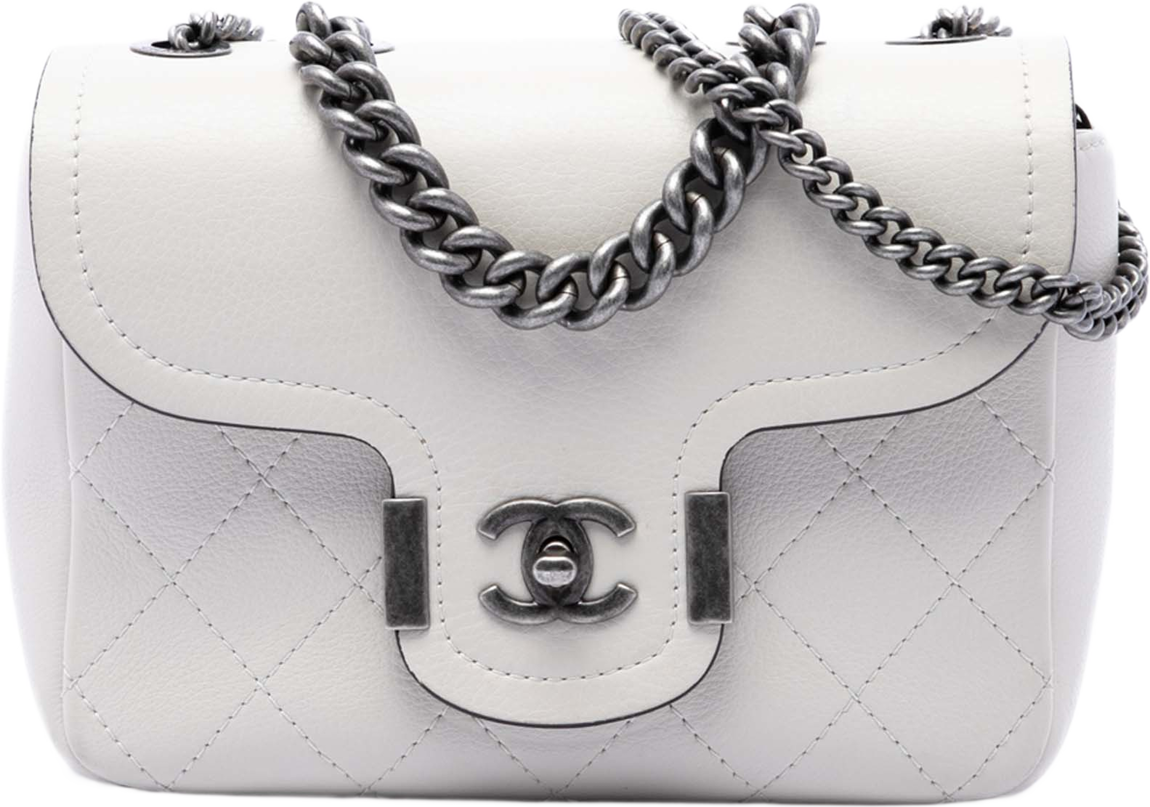 Chanel Paris Greece Calfskin Archi Chic Flap, från Luxclusif, i färgen vit. Klicka för att öppna bilden i stort format