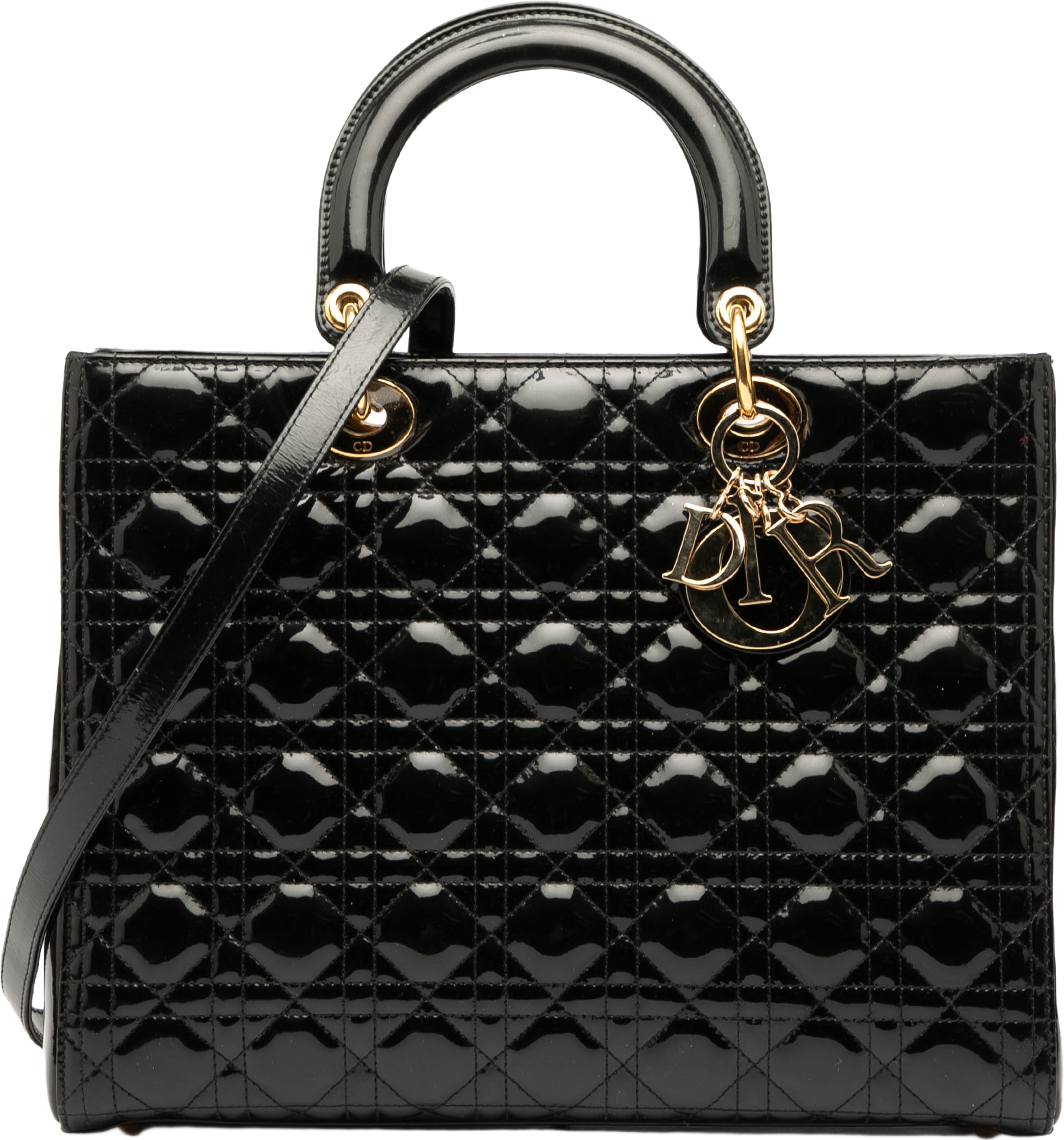 Dior Large Patent Cannage Lady Dior, från Luxclusif, i färgen black. Klicka för att öppna bilden i stort format