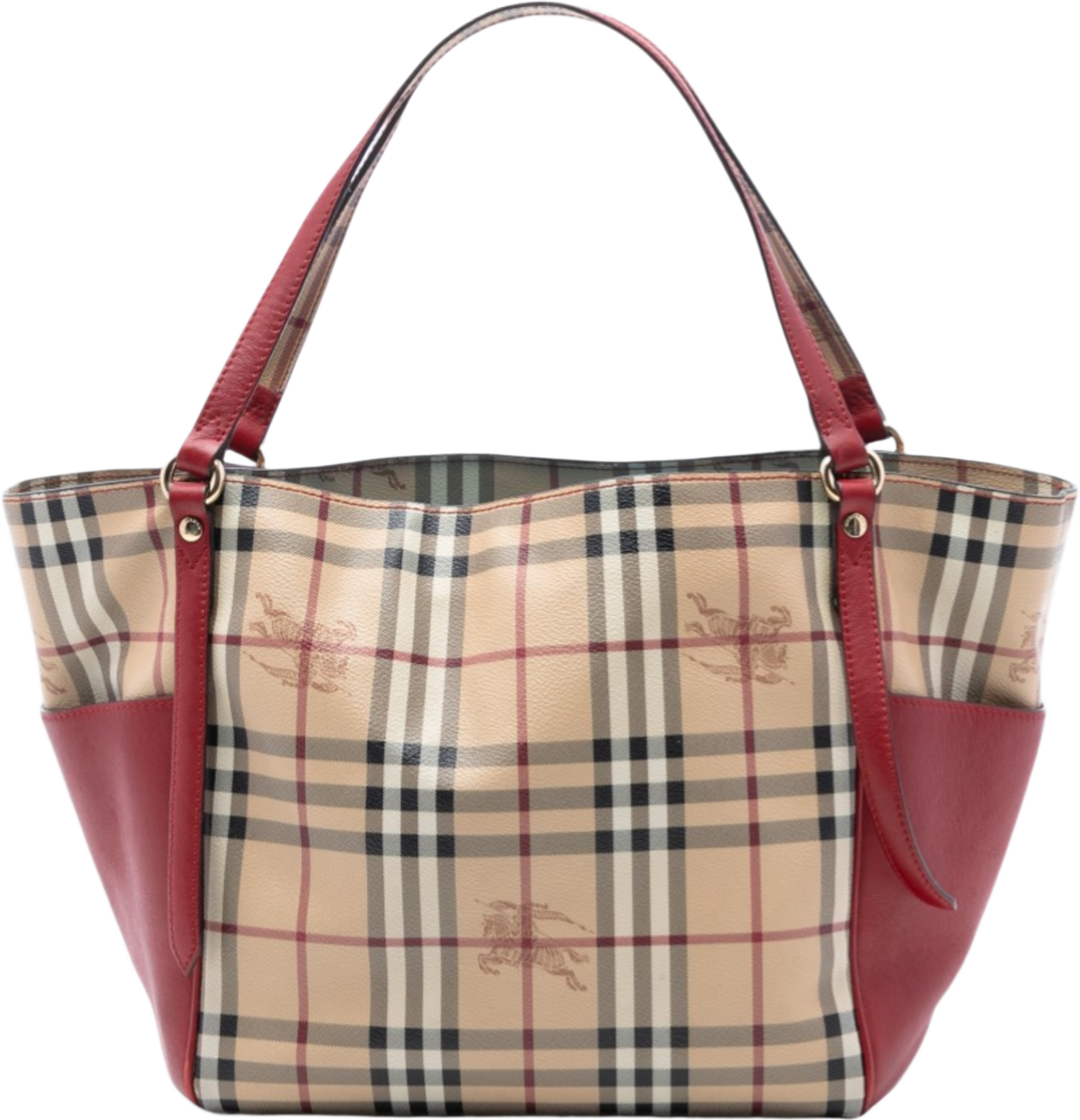 Burberry Small Leather Trimmed Haymarket Check Coated Canvas Canterbury Tote, från Luxclusif, i färgen beige. Klicka för att öppna bilden i stort format