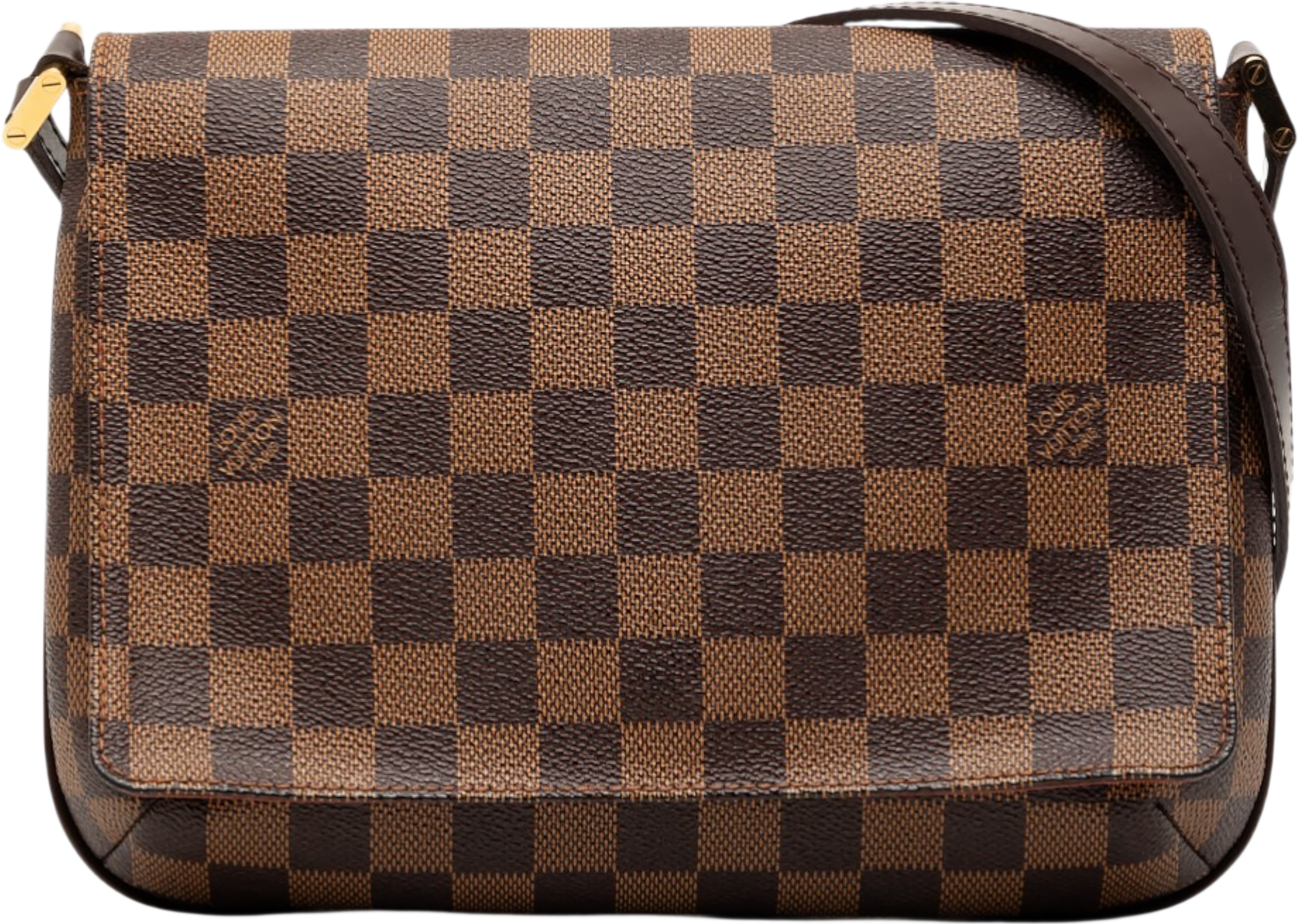 Louis Vuitton Damier Ebene Musette Tango Long Strap, från Luxclusif, i färgen brown. Klicka för att öppna bilden i stort format