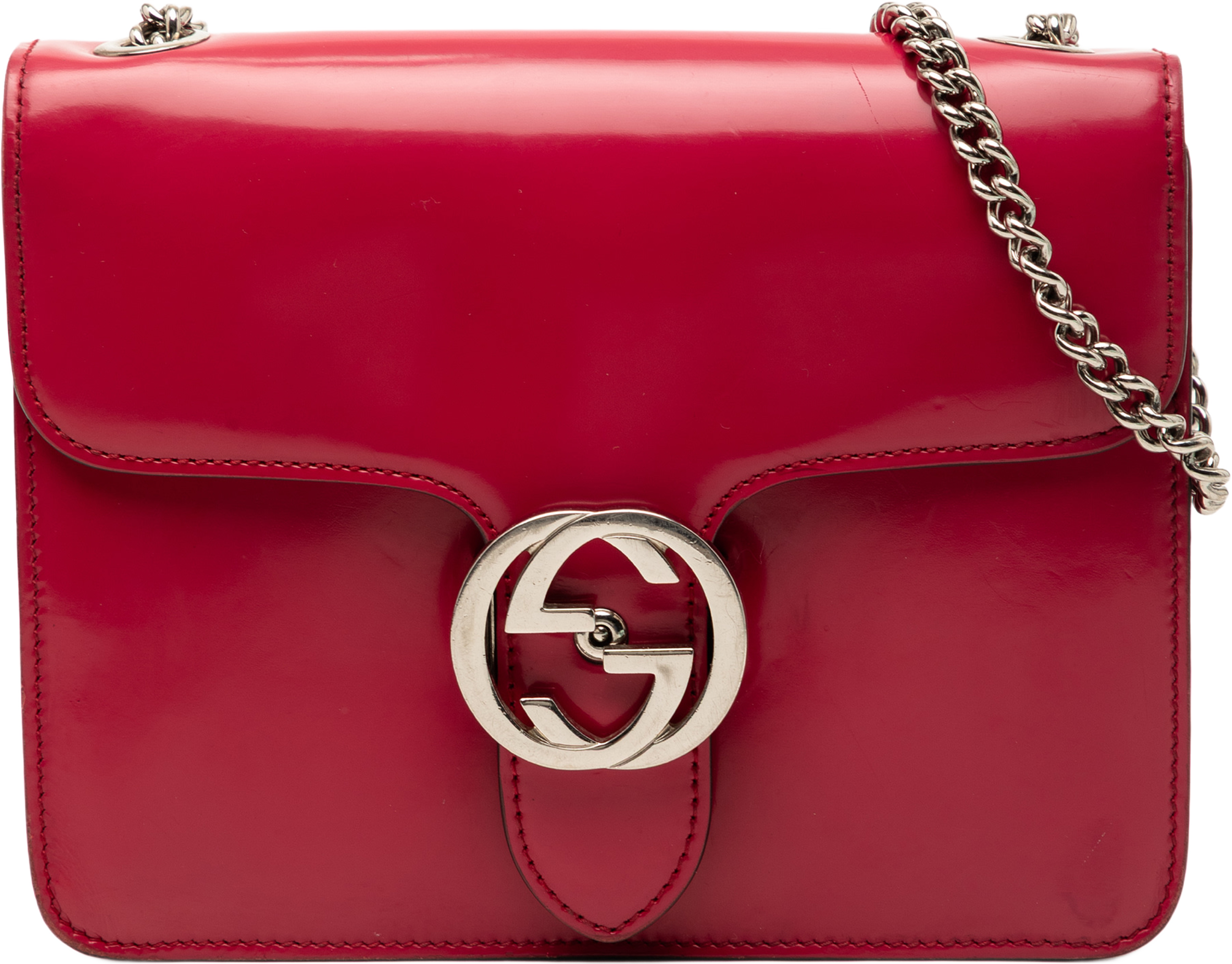 Gucci Small Polished Calfskin Interlocking G Dollar Crossbody, från Luxclusif, i färgen red. Klicka för att öppna bilden i stort format
