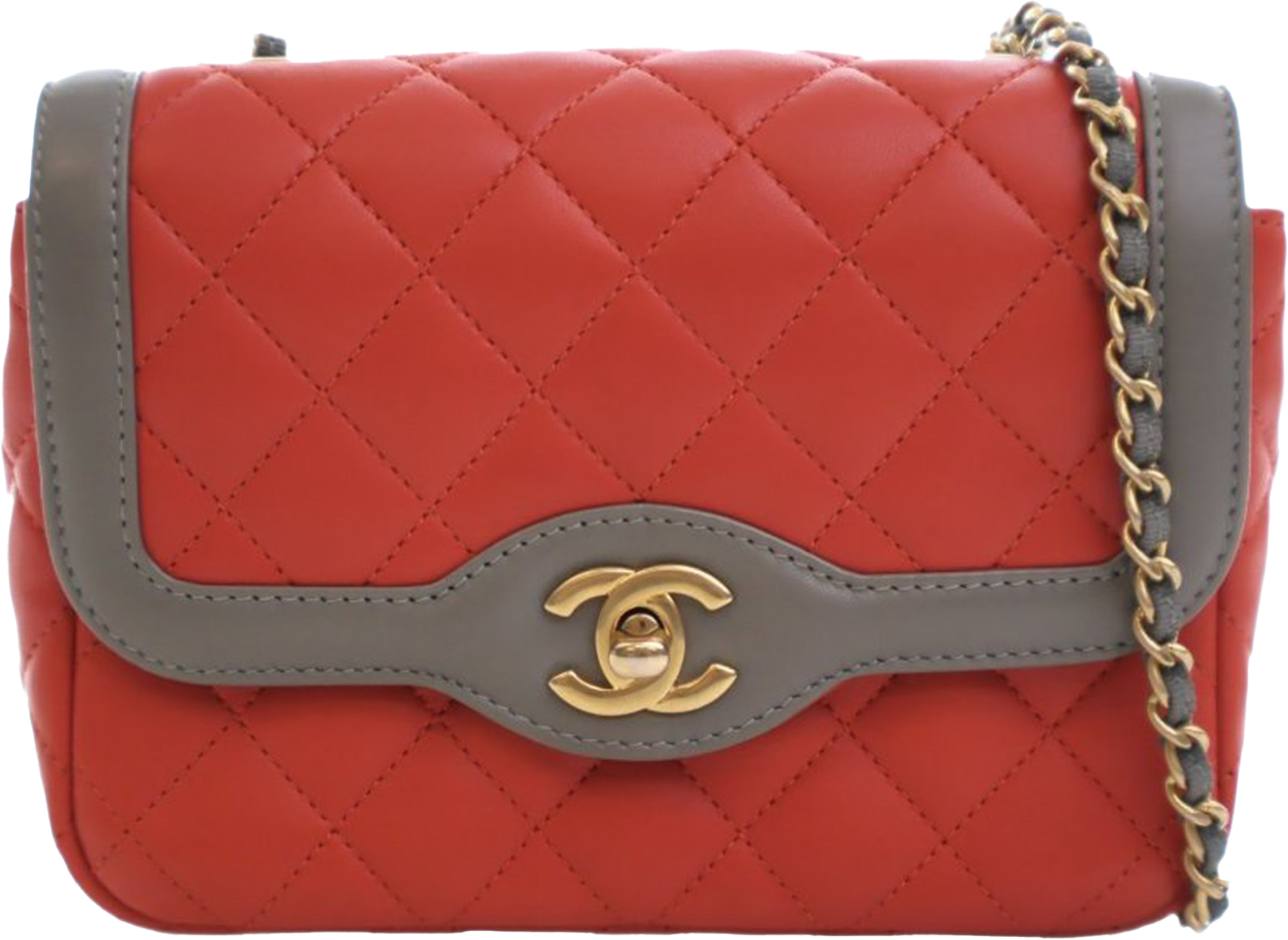 Chanel Mini Quilted Lambskin Two Tone Day Flap, från Luxclusif, i färgen grå. Klicka för att öppna bilden i stort format