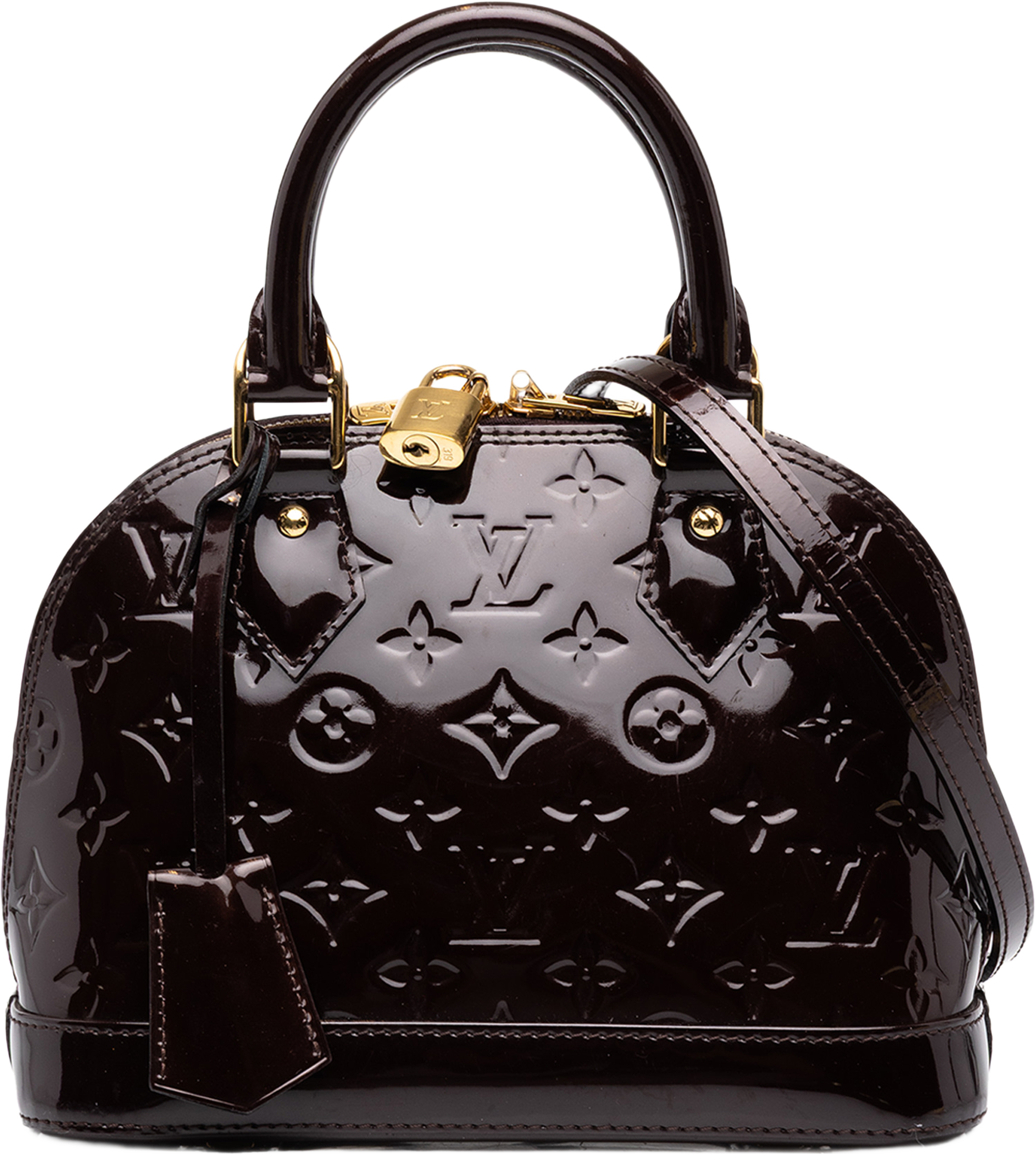 Louis Vuitton Monogram Vernis Alma Bb, från Luxclusif, i färgen purpur. Klicka för att öppna bilden i stort format