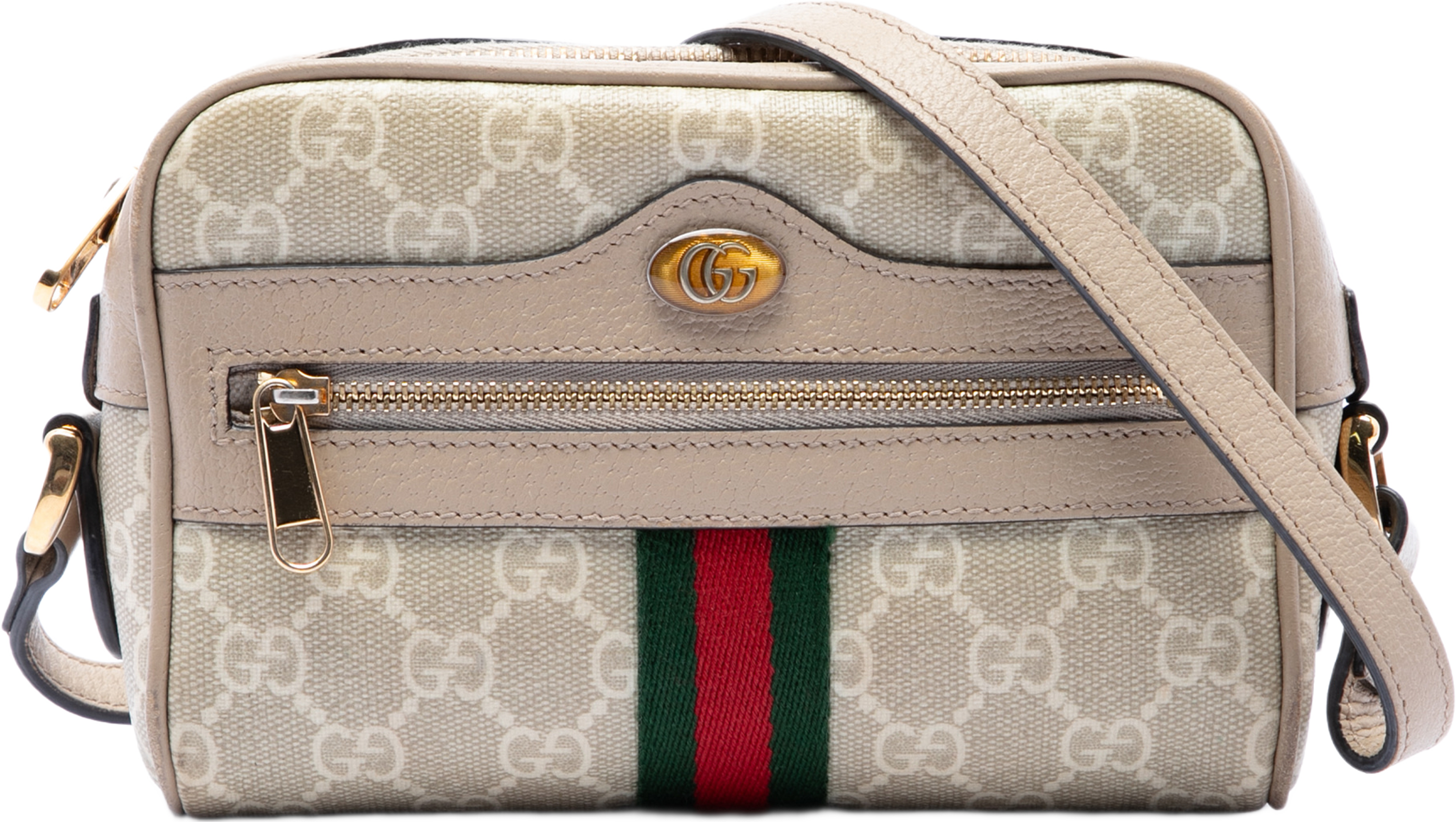 Gucci Mini Gg Supreme Web Ophidia Crossbody, från Luxclusif, i färgen beige. Klicka för att öppna bilden i stort format