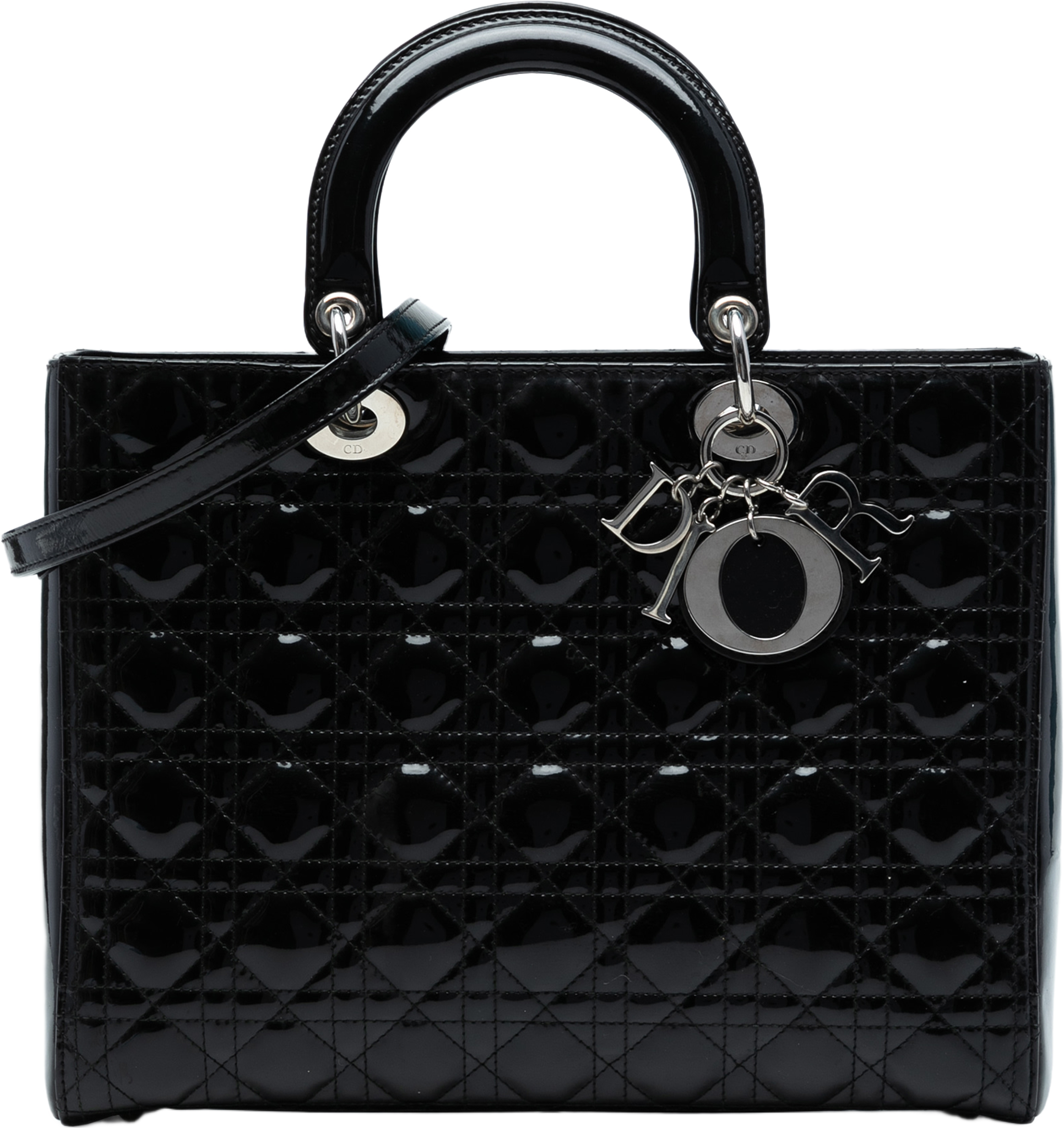 Dior Large Patent Cannage Lady Dior, från Luxclusif, i färgen black. Klicka för att öppna bilden i stort format