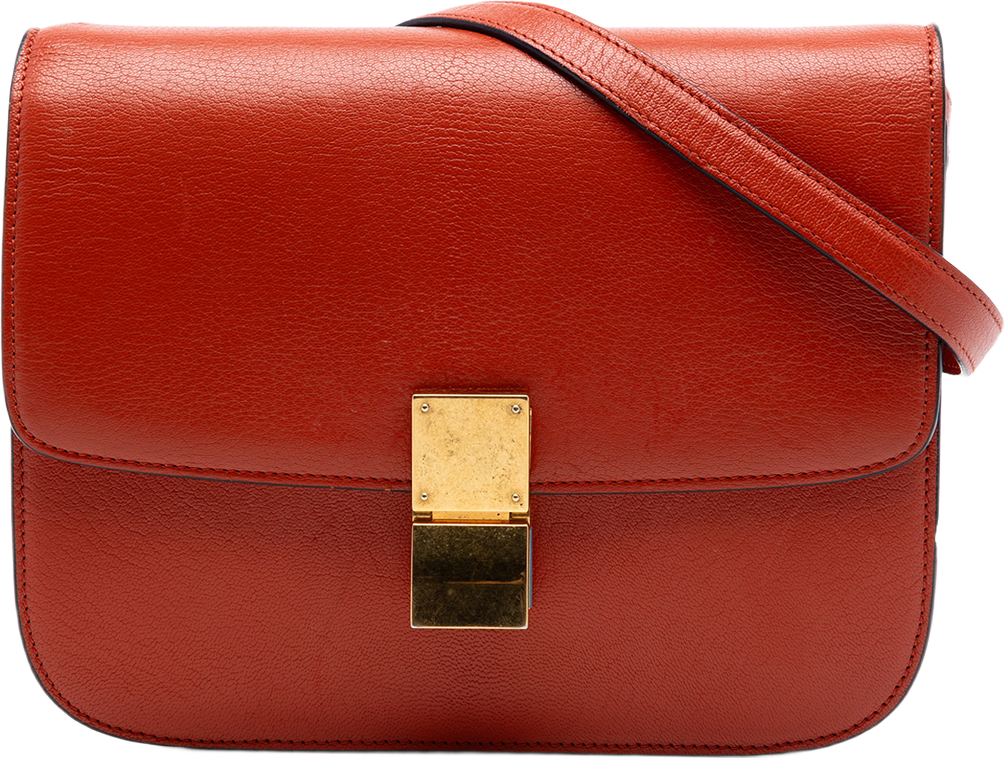 Celine Medium Calfskin Classic Box, från Luxclusif, i färgen red. Klicka för att öppna bilden i stort format