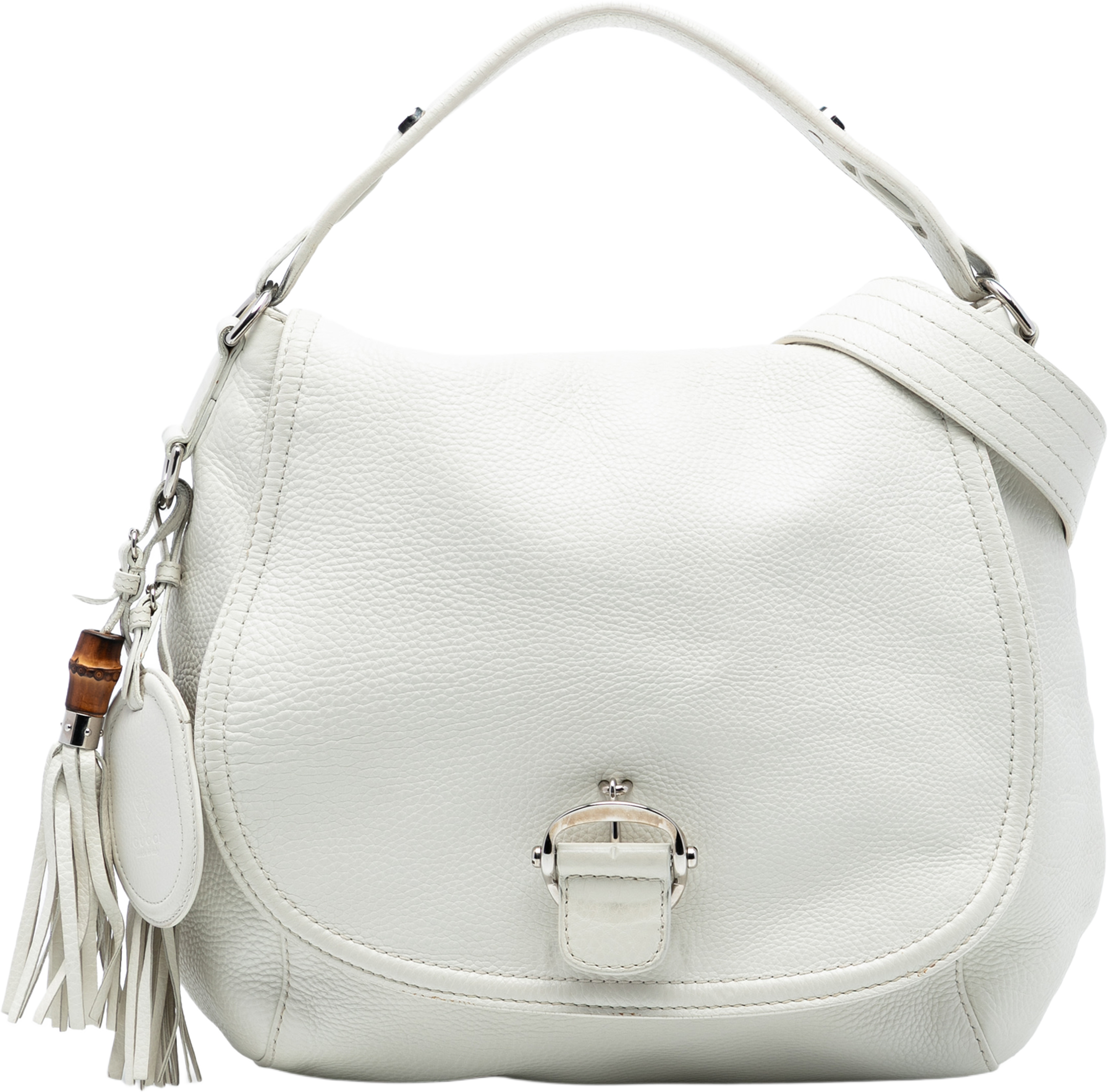 Gucci Large Calfskin Techno Horsebit Satchel, från Luxclusif, i färgen white. Klicka för att öppna bilden i stort format