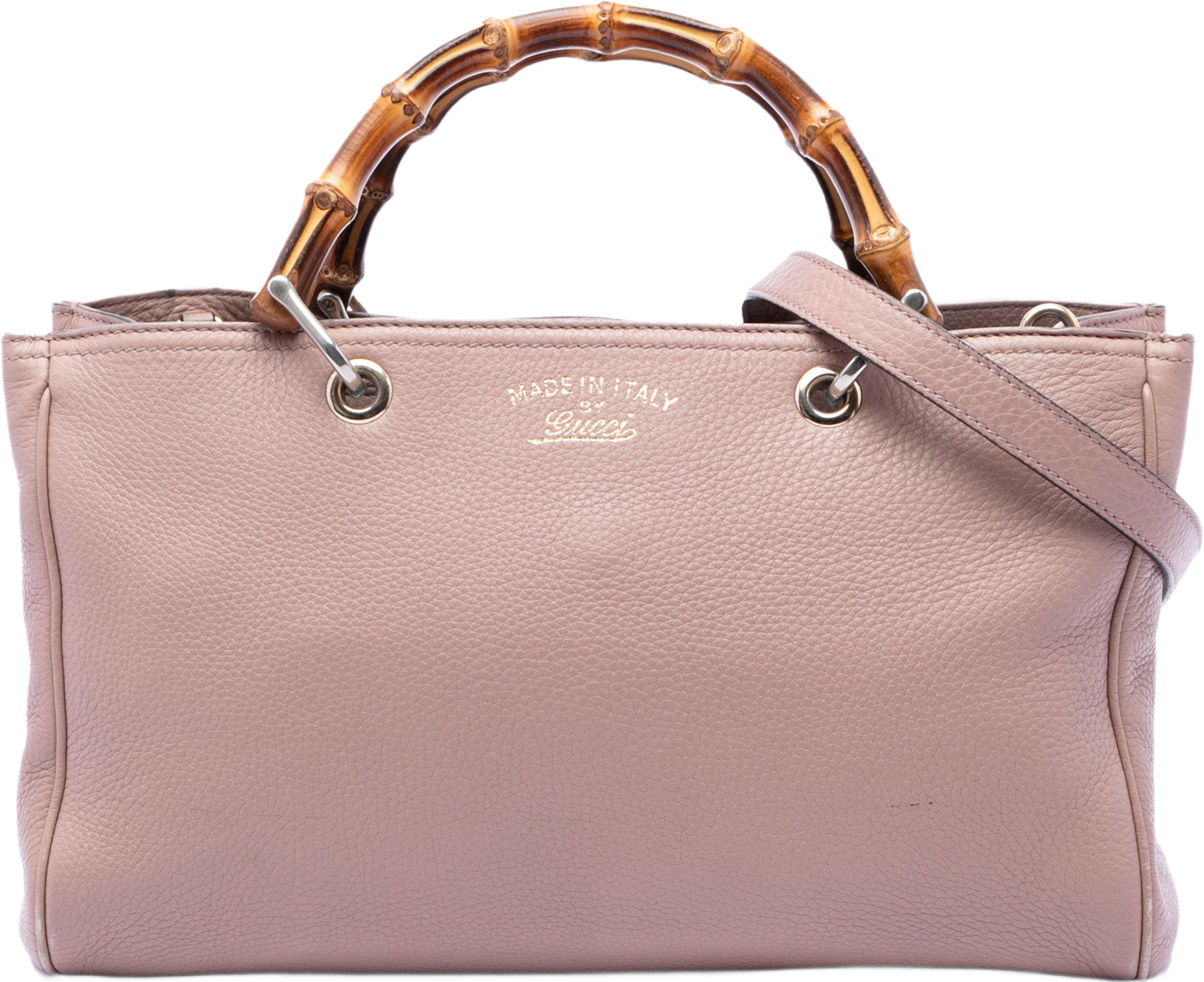 Gucci Medium Calfskin Bamboo Shopper Satchel, från Luxclusif, i färgen rosa. Klicka för att öppna bilden i stort format