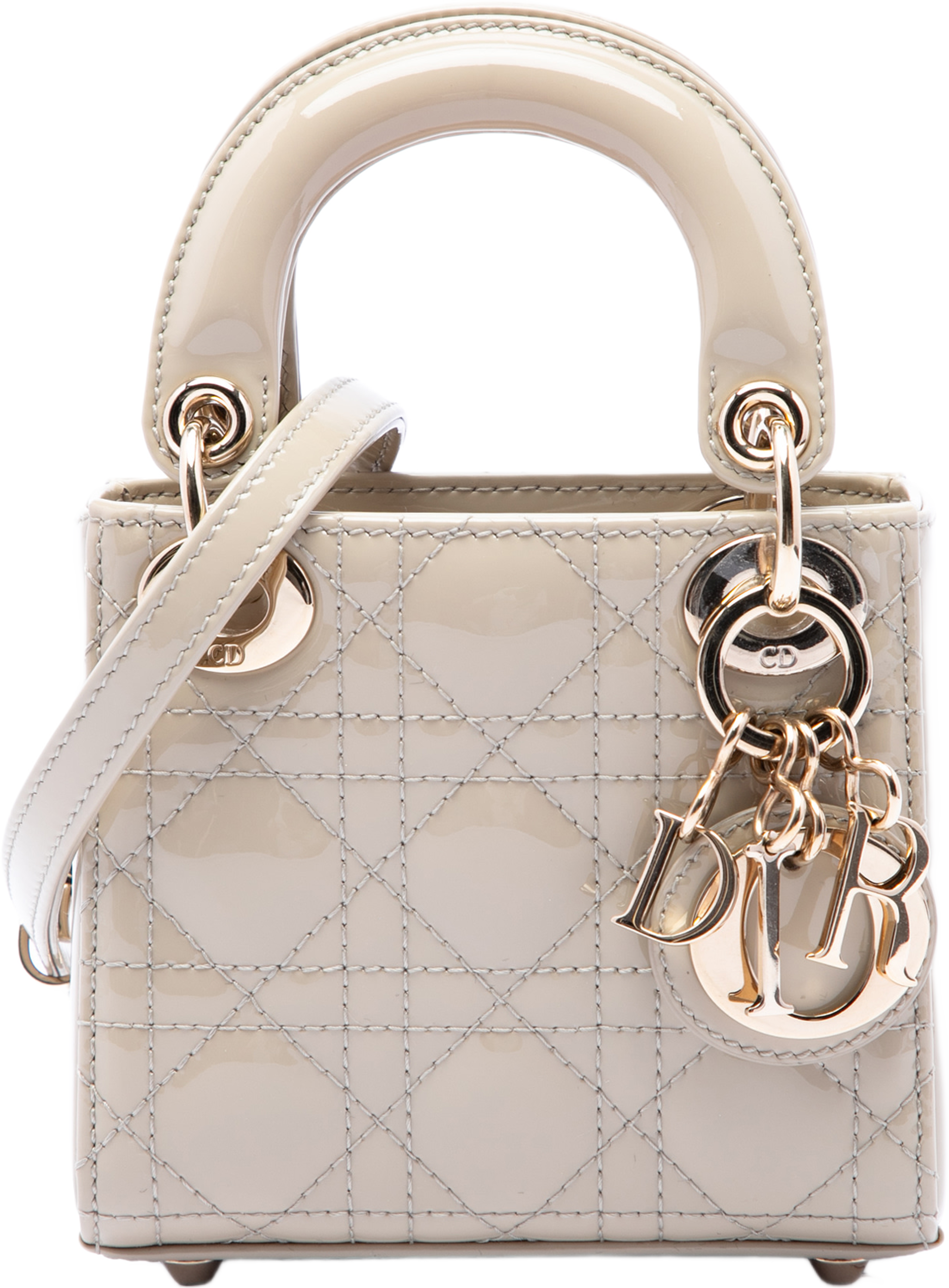Dior Micro Patent Cannage Lady Dior, från Luxclusif, i färgen beige. Klicka för att öppna bilden i stort format
