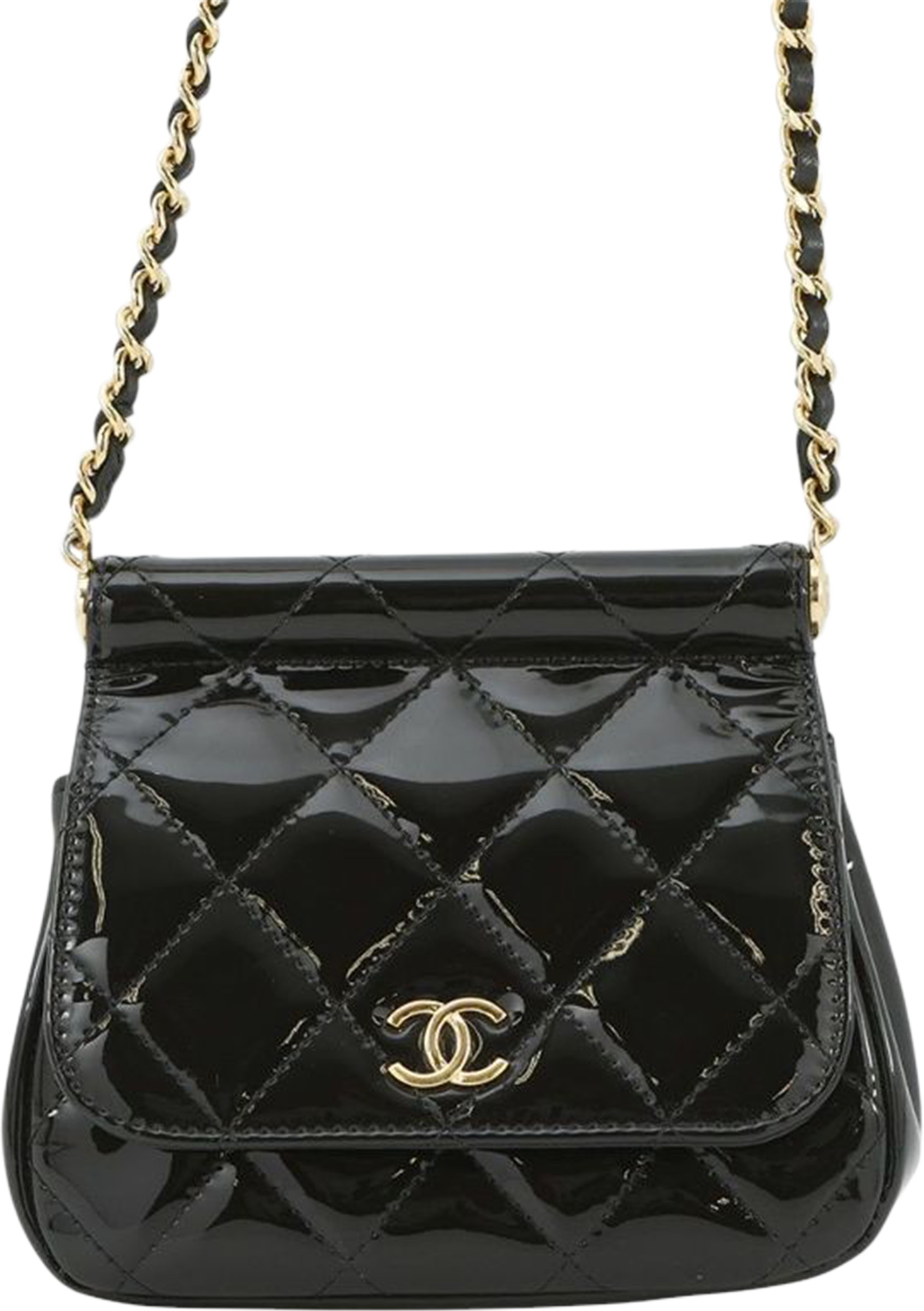 Chanel Cc Quilted Patent Frame Flap Clutch With Chain, från Luxclusif, i färgen black. Klicka för att öppna bilden i stort format