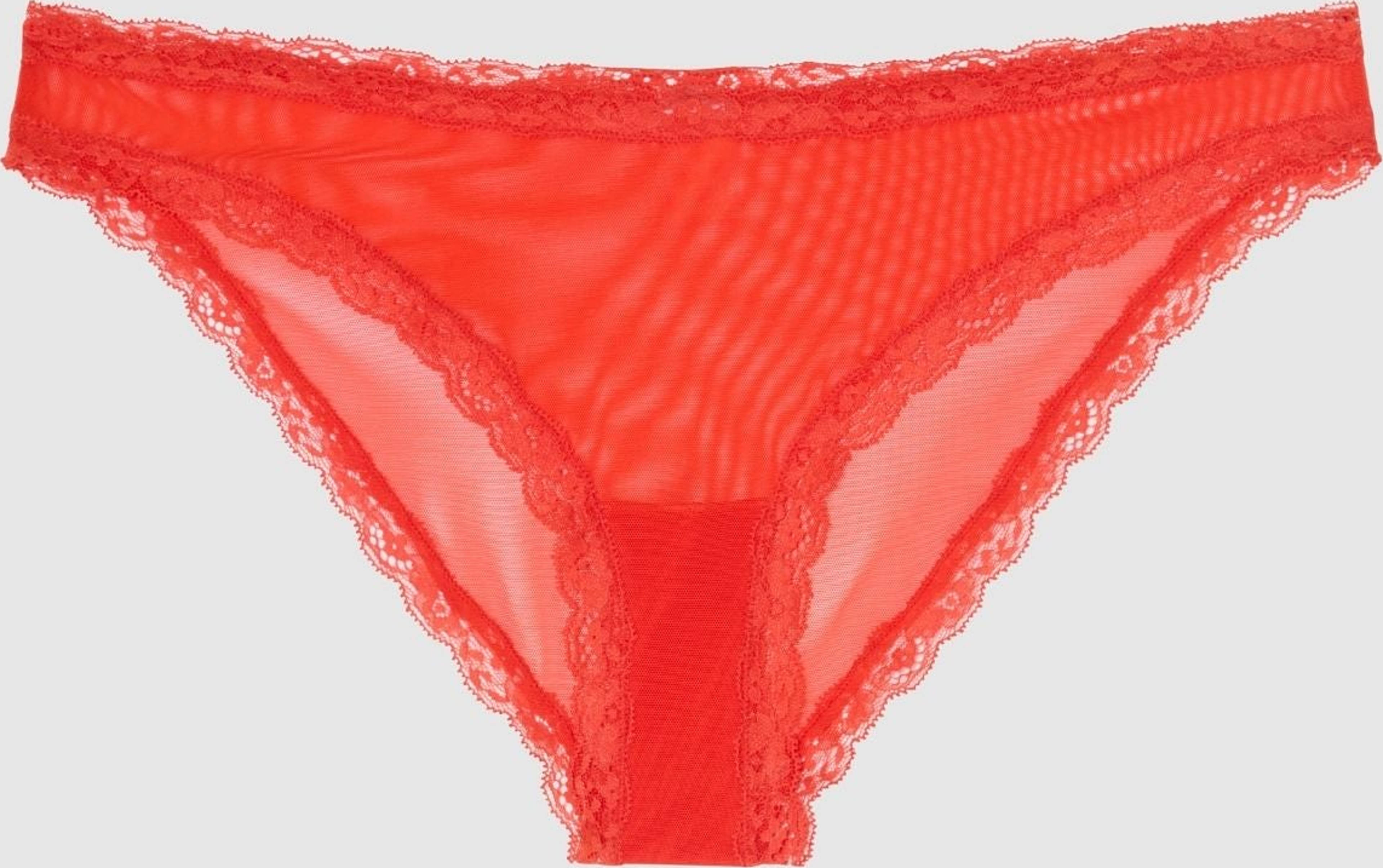 Mesh Lace Trim Bikini Briefs, från Understatement, i färgen fiery red. Klicka för att öppna bilden i stort format