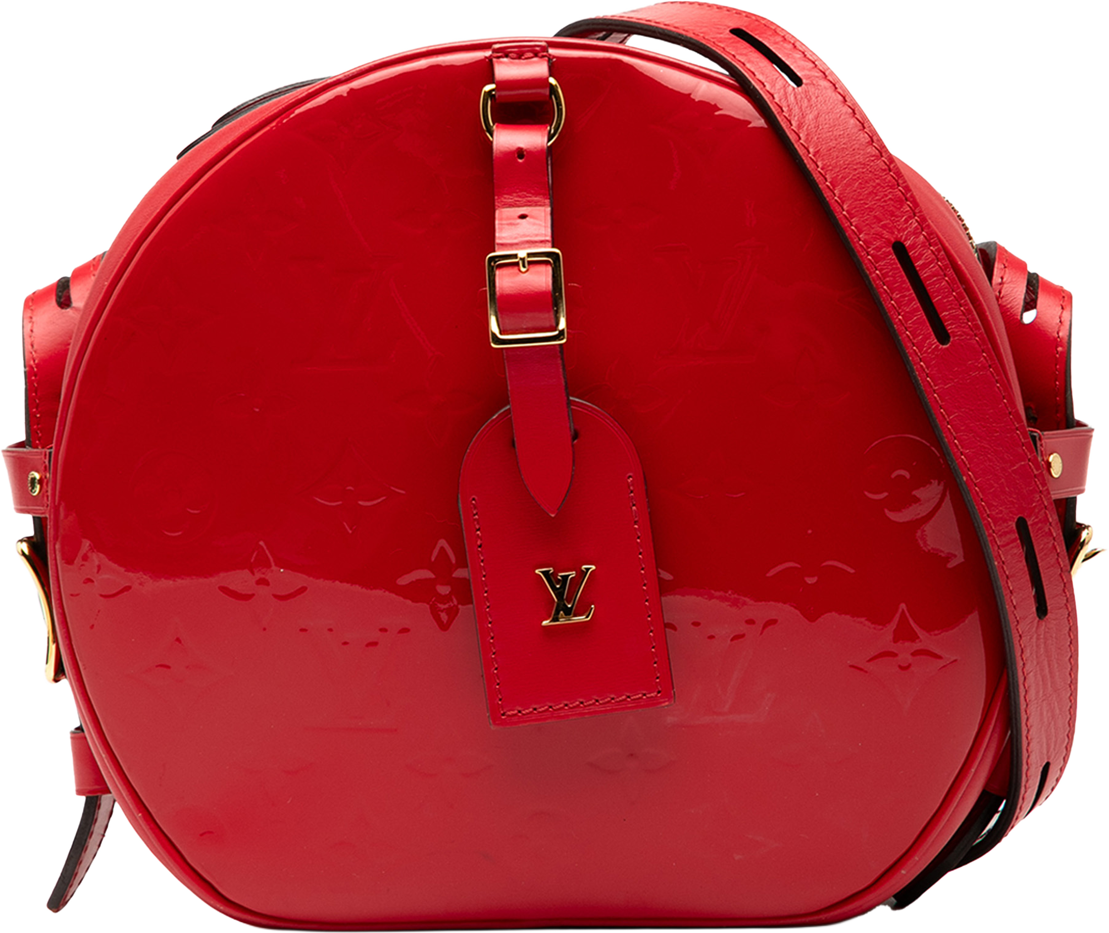 Louis Vuitton Monogram Vernis Boite Chapeau Souple Pm, från Luxclusif, i färgen red. Klicka för att öppna bilden i stort format