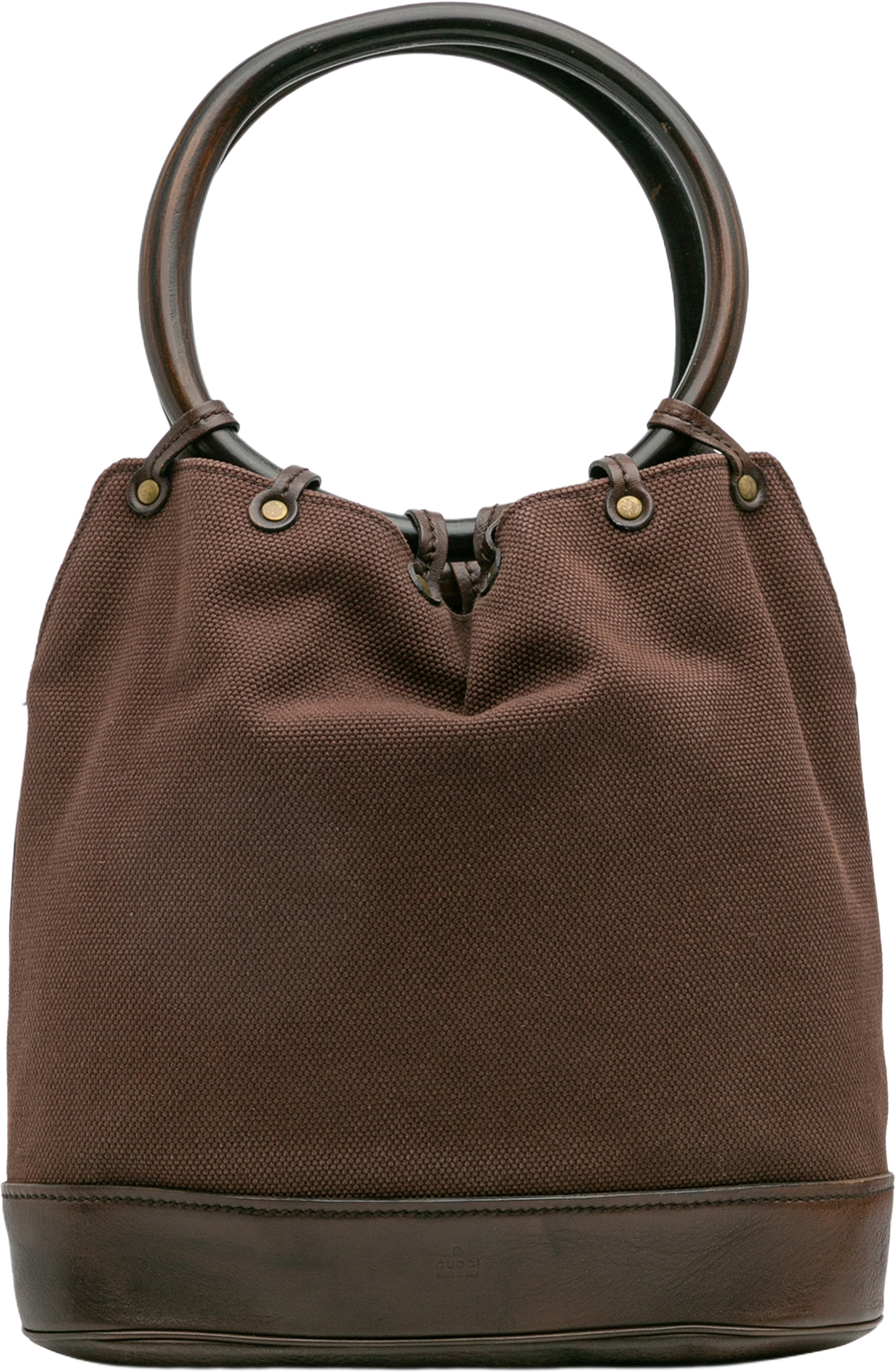Gucci Canvas Ring Top Handle Bag, från Luxclusif, i färgen dark brown. Klicka för att öppna bilden i stort format